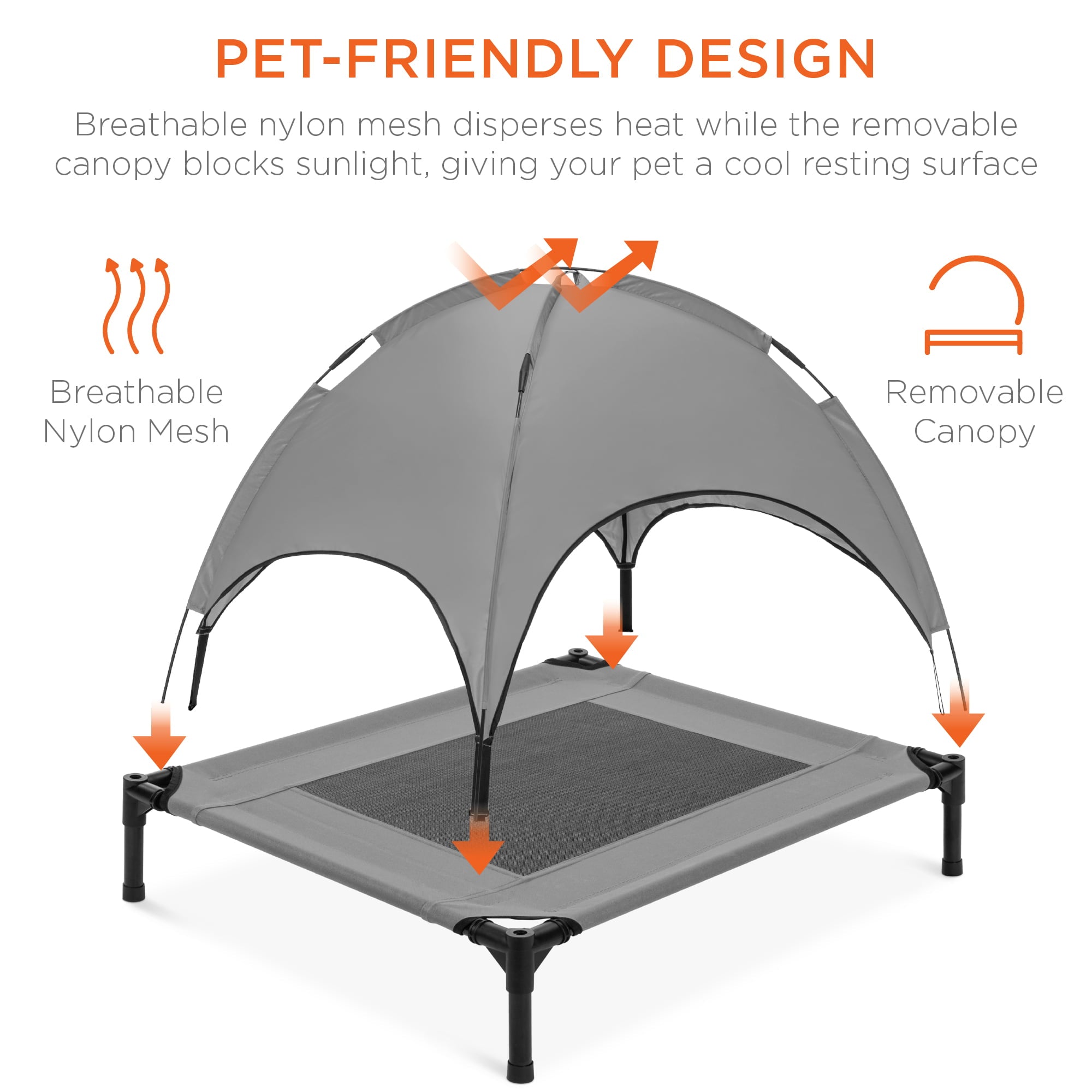 Best Choice Products 30in Elevated Cooling Dog Bed， Outdoor Raised Mesh Pet Cot w/ Removable Canopy， Carrying Bag - Gray