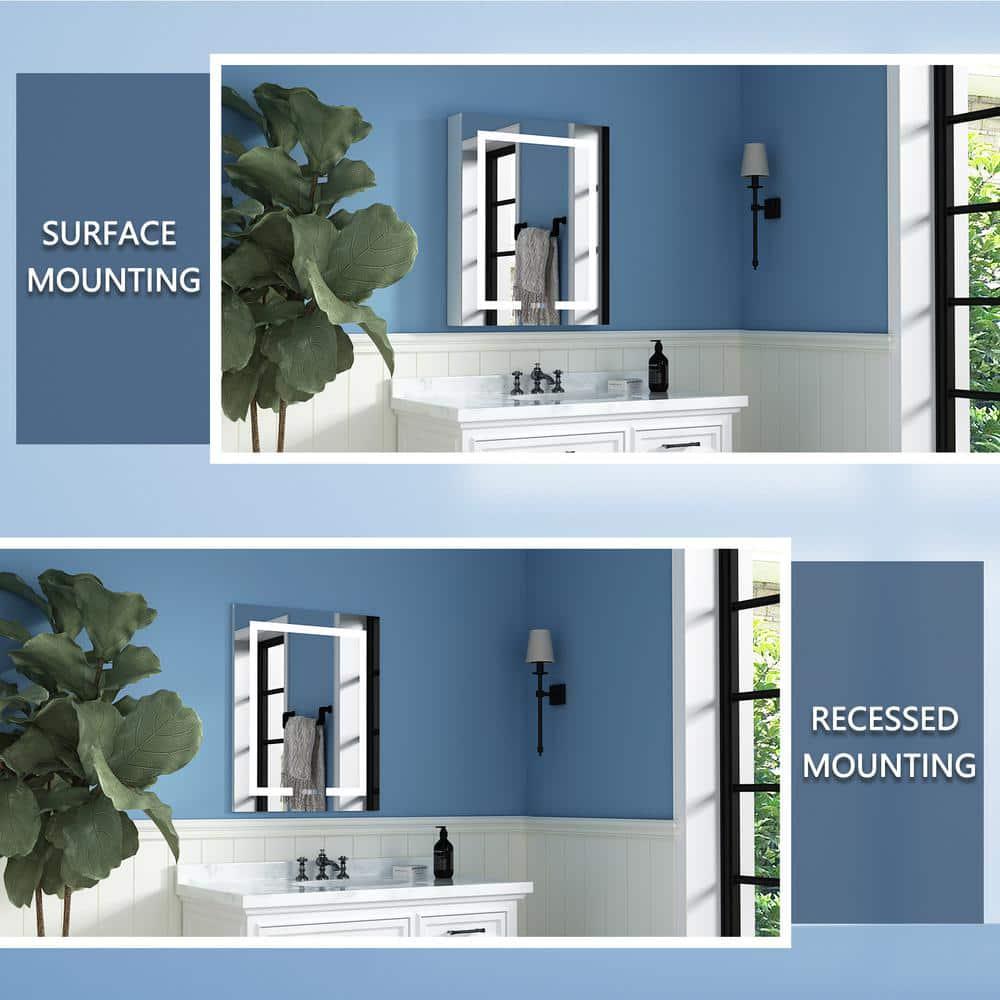 ExBrite 24 in W x 30 in H Rectangular Silver Aluminum RecessedSurface Mount Left Dimmable Medicine Cabinet with Mirror