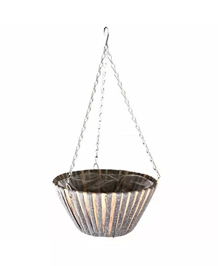 Gardener's Select Woven Straw Plastic Hanging Basket， Gray and Tan