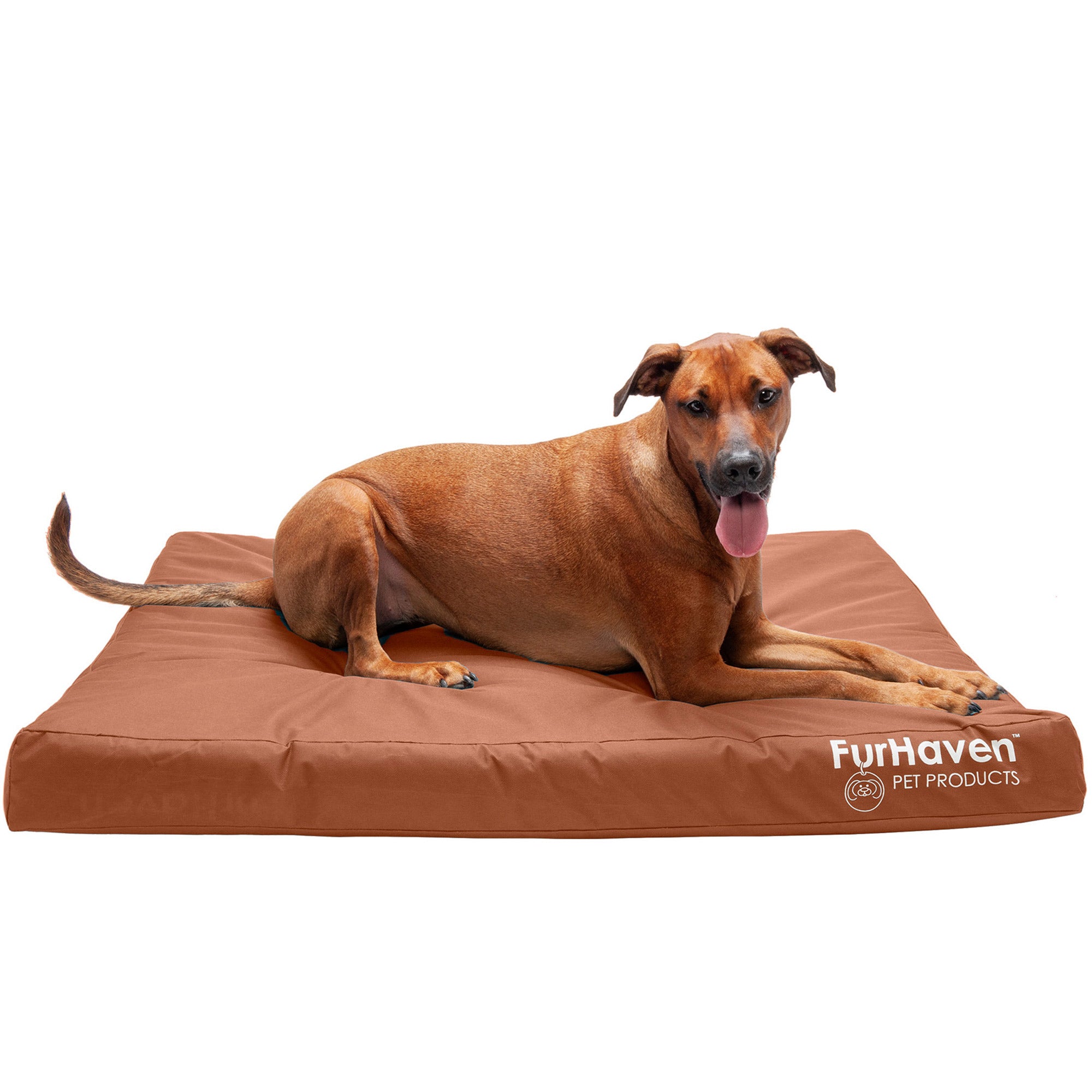 FurHaven | Deluxe Convolute Orthopedic Oxford Indoor/Outdoor Water-Resistant Pet Bed for Dogs and Cats， Chestnut， Jumbo