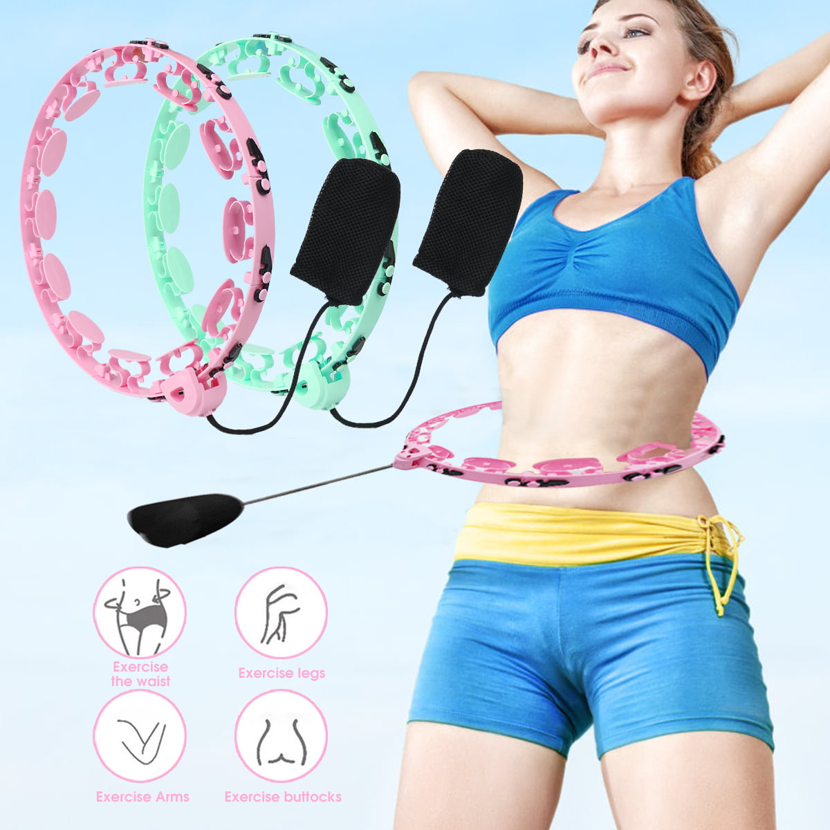 Sivio Hula Hoops for Adults Weight Loss，Smart Weighted Hoola Hoops for Adults and Kids Weight Loss Detachable Knots Non-Falling Smart Hoola Hoops，Pink