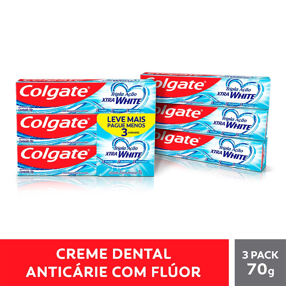 Kit Creme Dental Xtra White Colgate Tripla Acao Caixa 3 Unidades 70g Cada Leve Mais Pague Menos