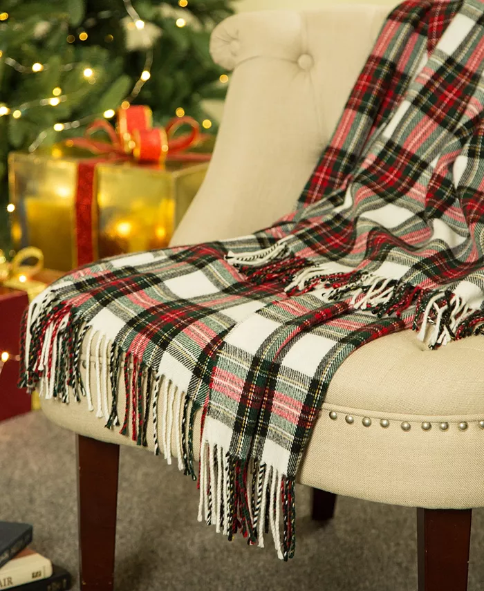 Glitzhome Tartan Plaid Fringed Throw， 50