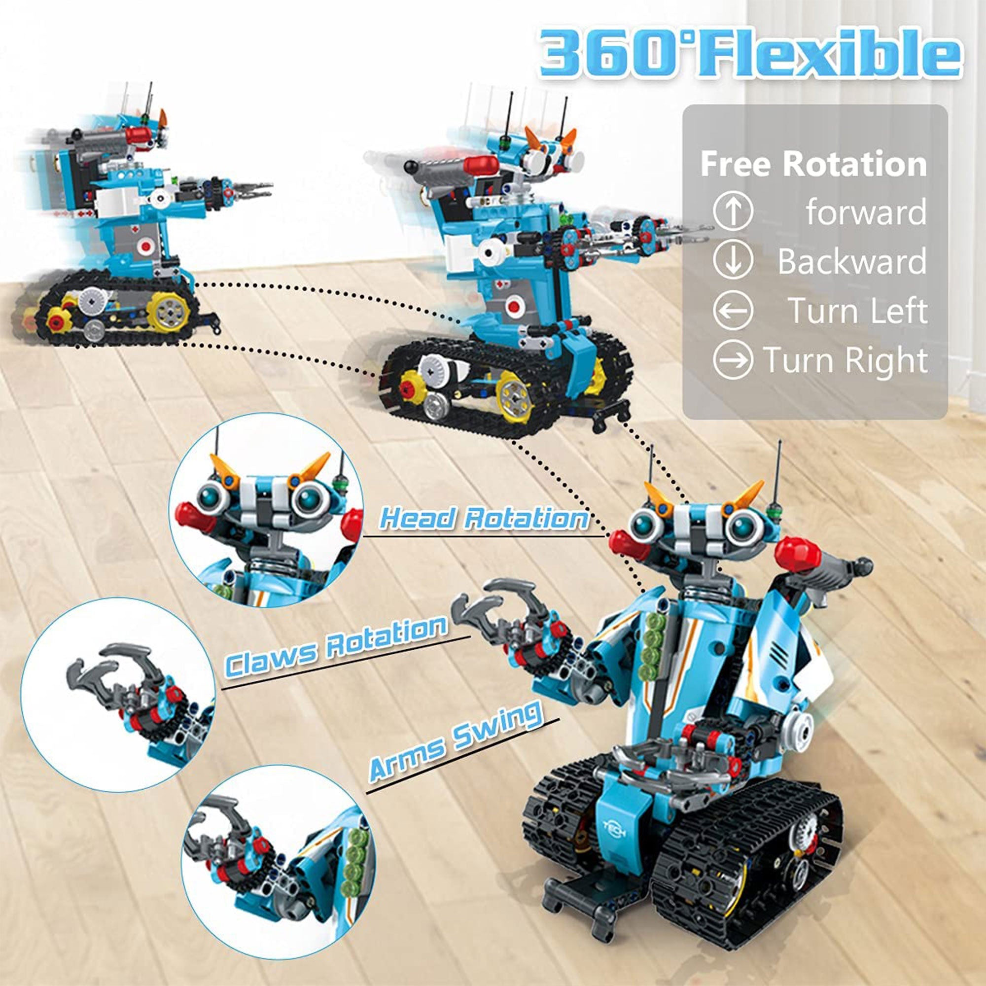 PANLOS 2 in 1 Programmable Remote Control Car Robot Buildable Playset， Blue