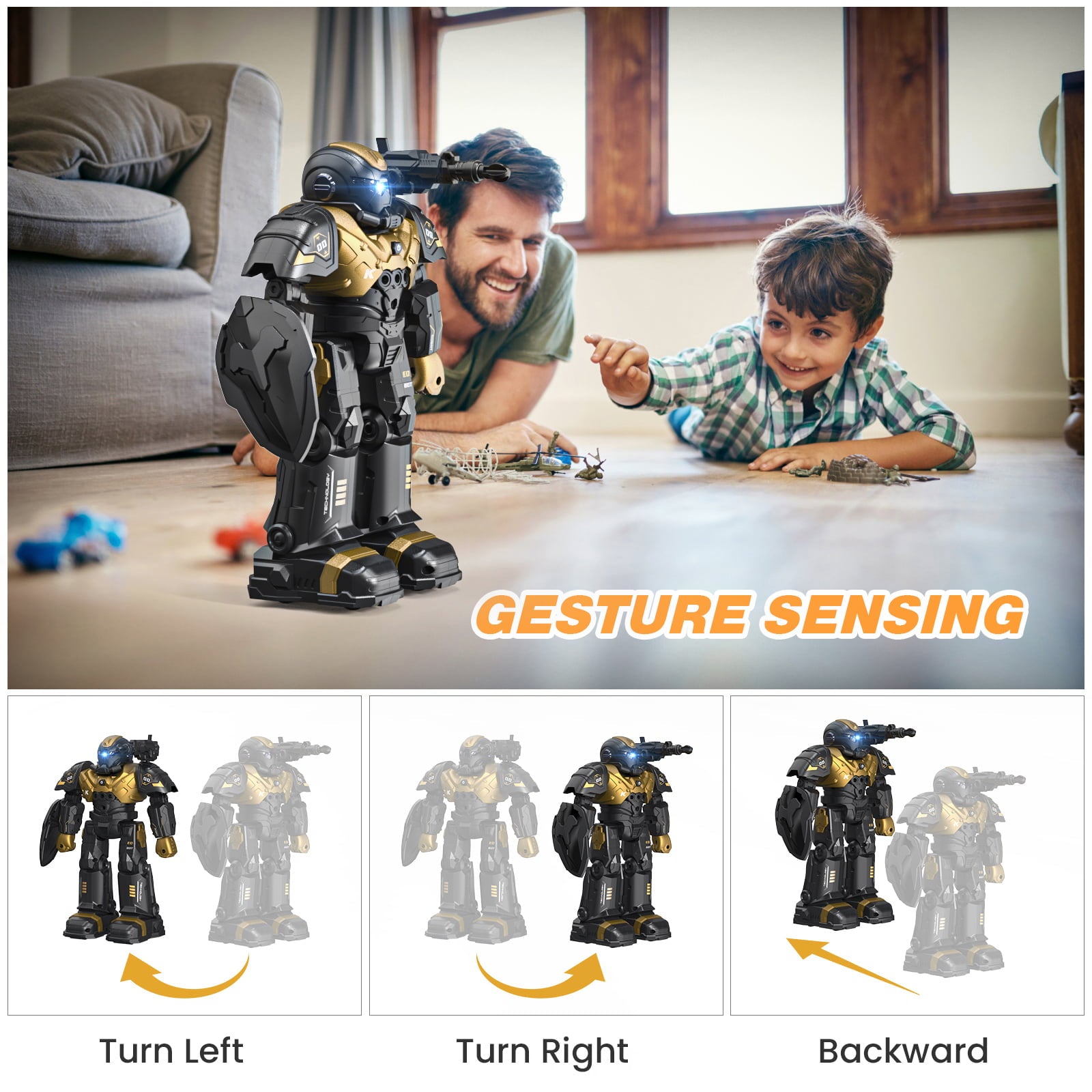 Febfoxs RC Toy Robot， Kids Smart RC Robot Toy Mini Robot Talking Singing Dancing Interactive Touch Sensor Infant Toddler Children Robotics with Remote Control for Kids 3-10 Years， Gold