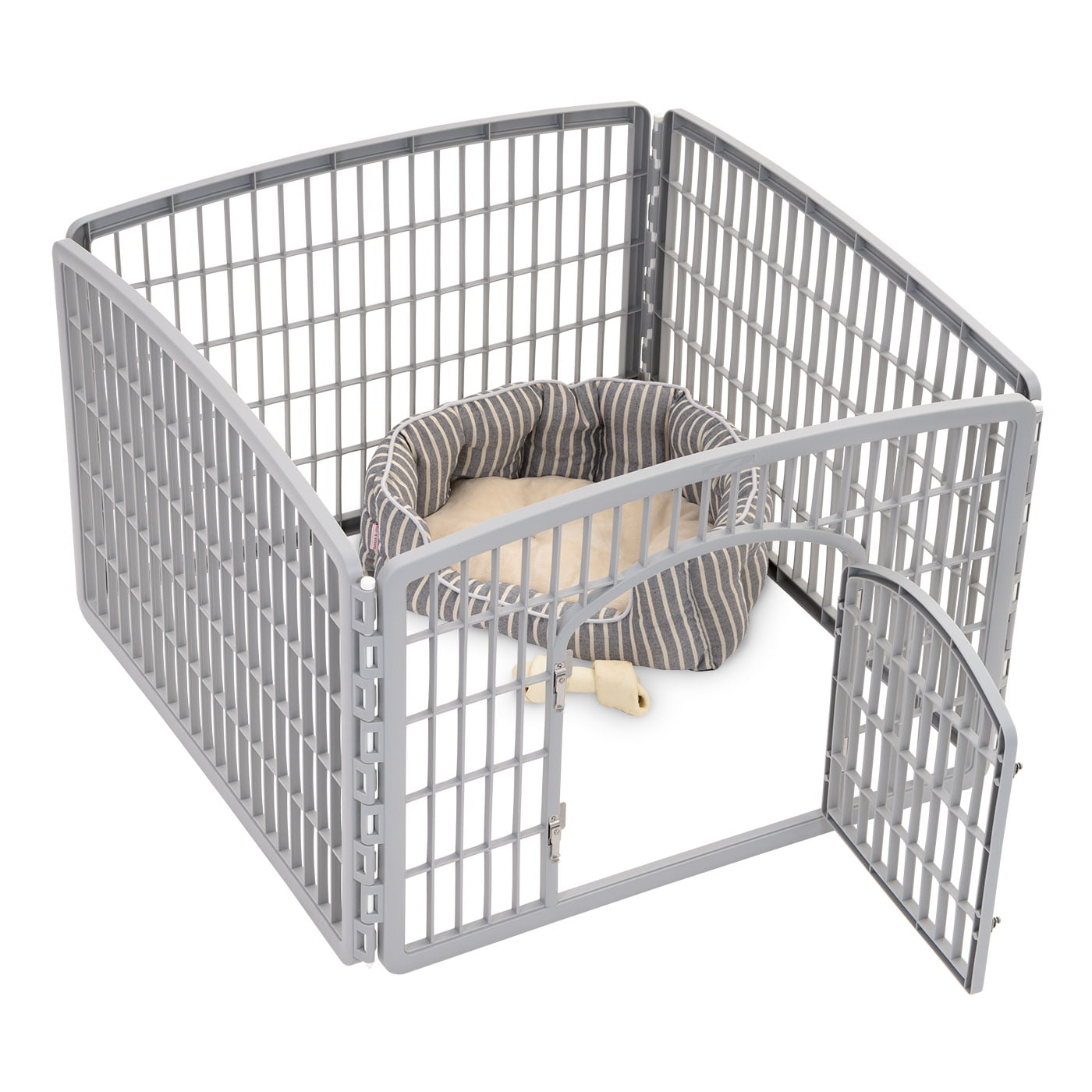 IRIS USA， 24'' 4 Panel Plastic Exercise Pet Playpen with Door， Gray