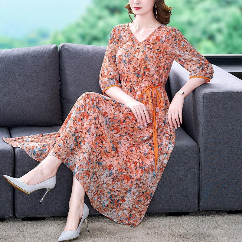 Vestido Floral Anastácia™ em Chiffon / O Vestido com Caimento Soltinho mais Elegante e Versátil de 2024!