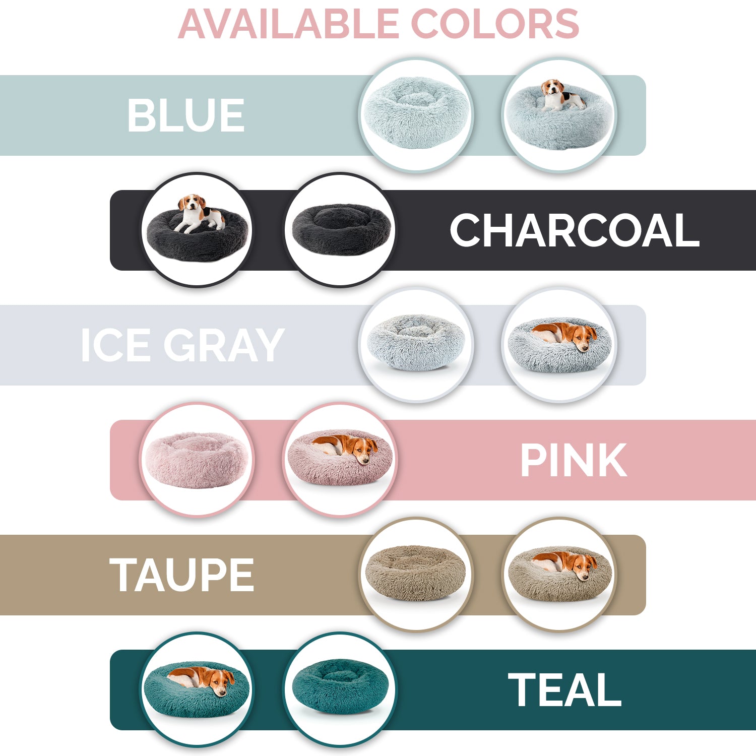 Precious Tails Dog Cat Super Lux Shaggy Fur Donut Bolster Pet Bed - Small