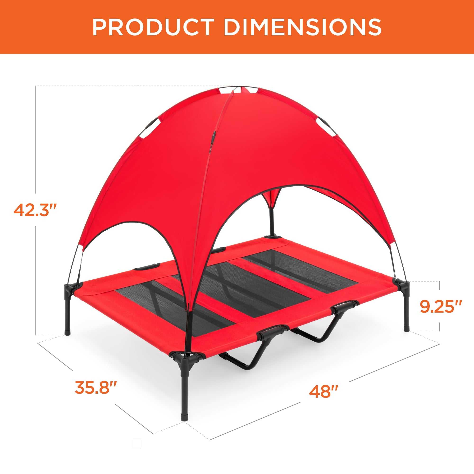 Best Choice Products 48in Elevated Cooling Dog Bed， Outdoor Raised Mesh Pet Cot w/ Removable Canopy， Carrying Bag - Red
