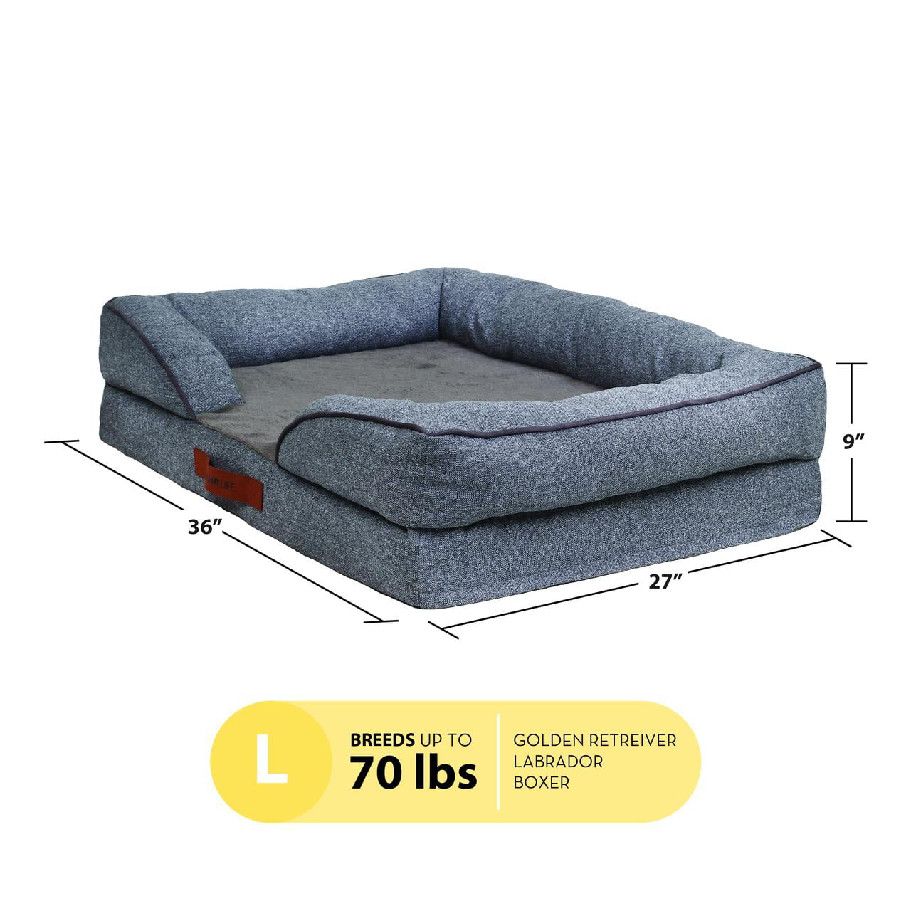 Vibrant Life Large Cozy Orthopedic Sofa-Style Dog and Cat Bed， Gray