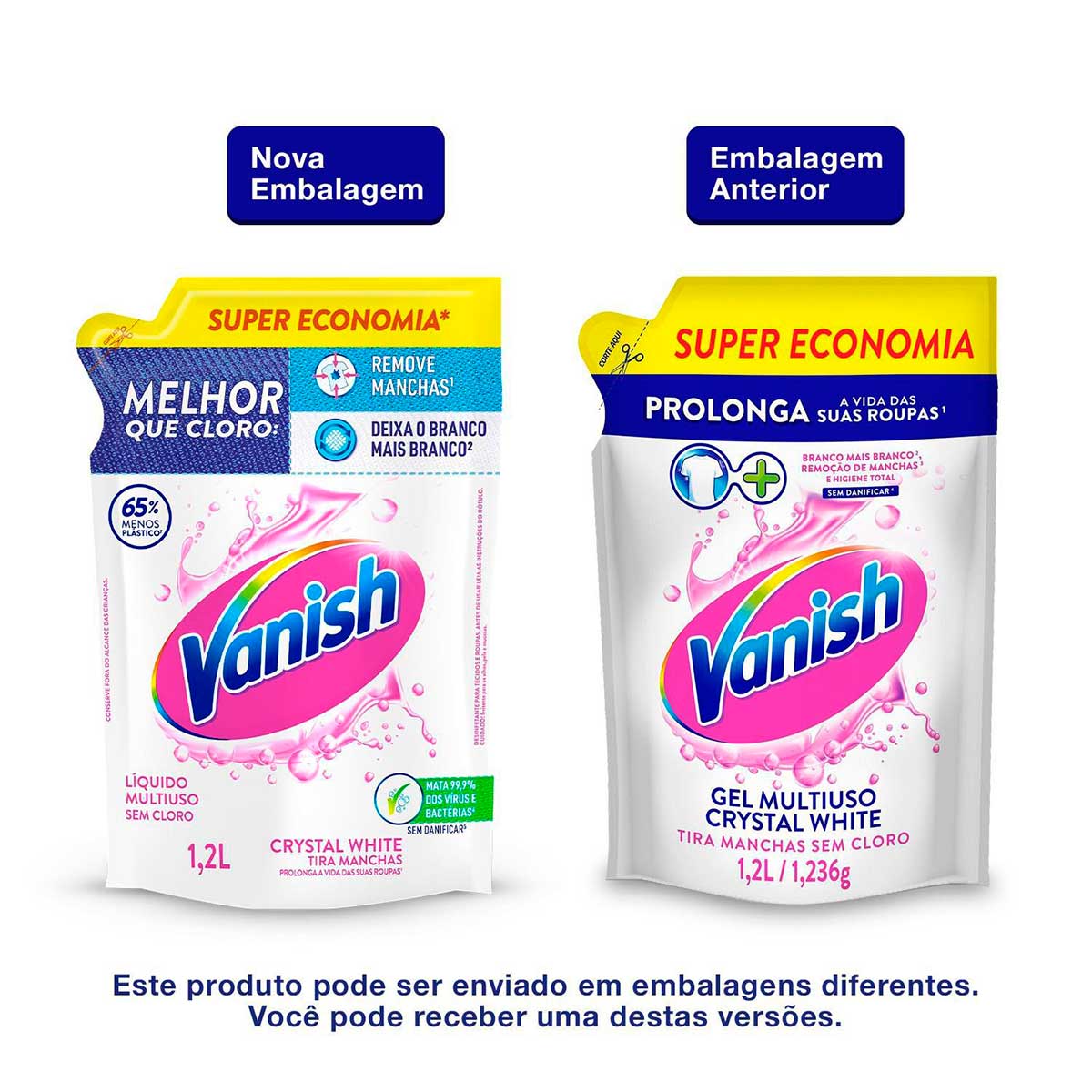 Tira Manchas Vanish Liquido Crystal White para roupas brancas Embalagem Economica 1,2L