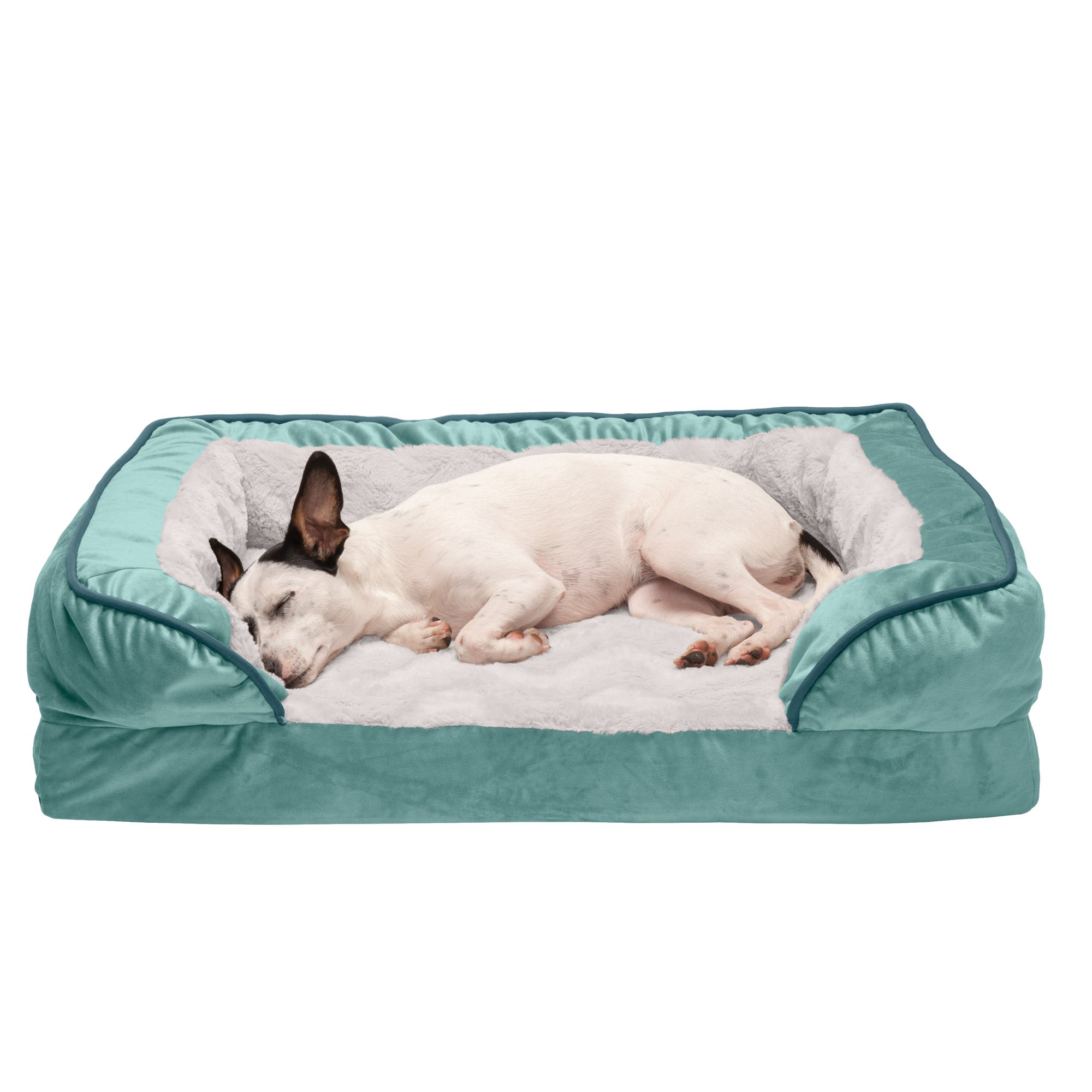 FurHaven Pet Products | Full Support Orthopedic Perfect Comfort Velvet Waves Sofa Pet Bed Dogs and Cats - Celadon Green， Medium