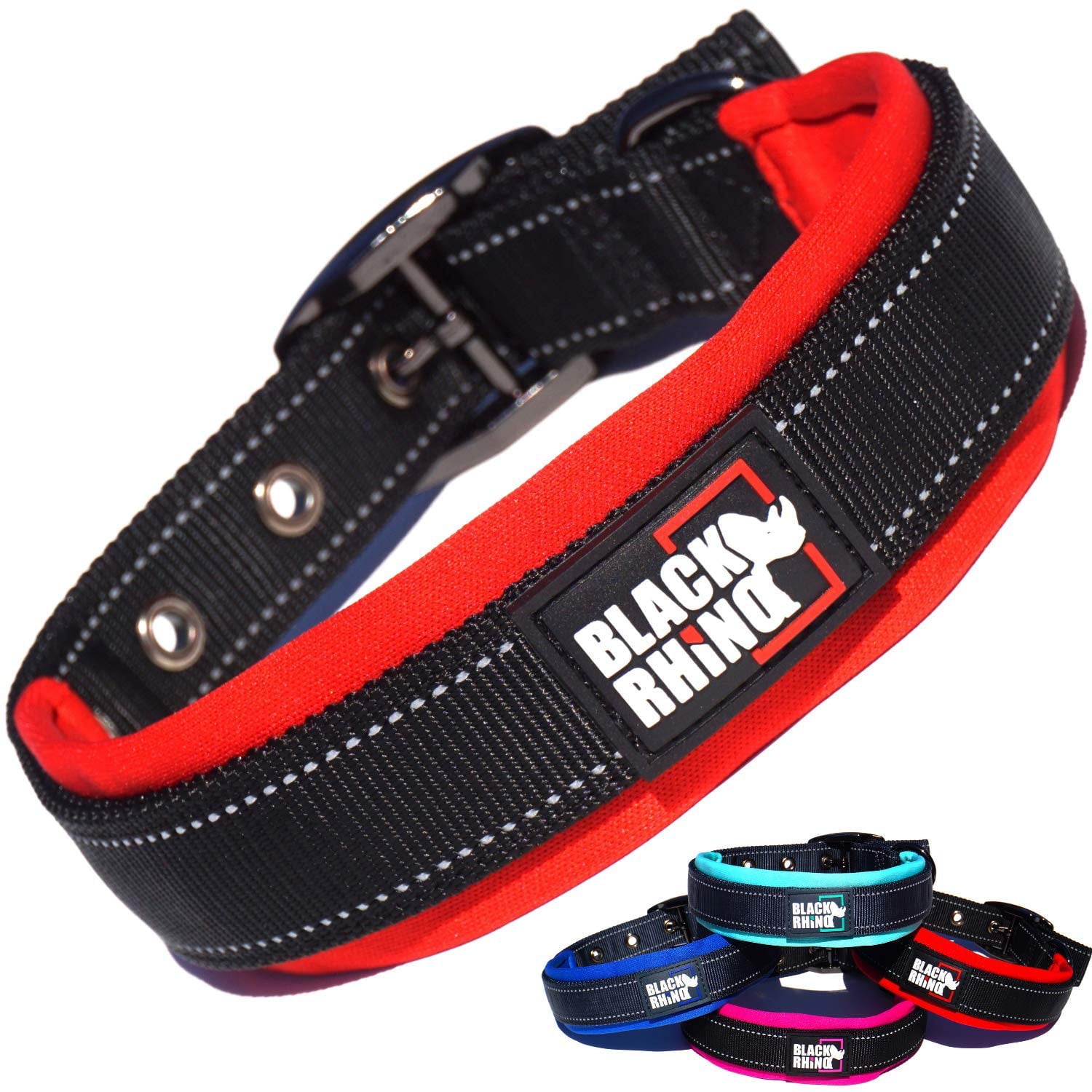 BLACK RHINO Comfort Dog Collar Ultra Soft Neoprene (Small， Red/Black)