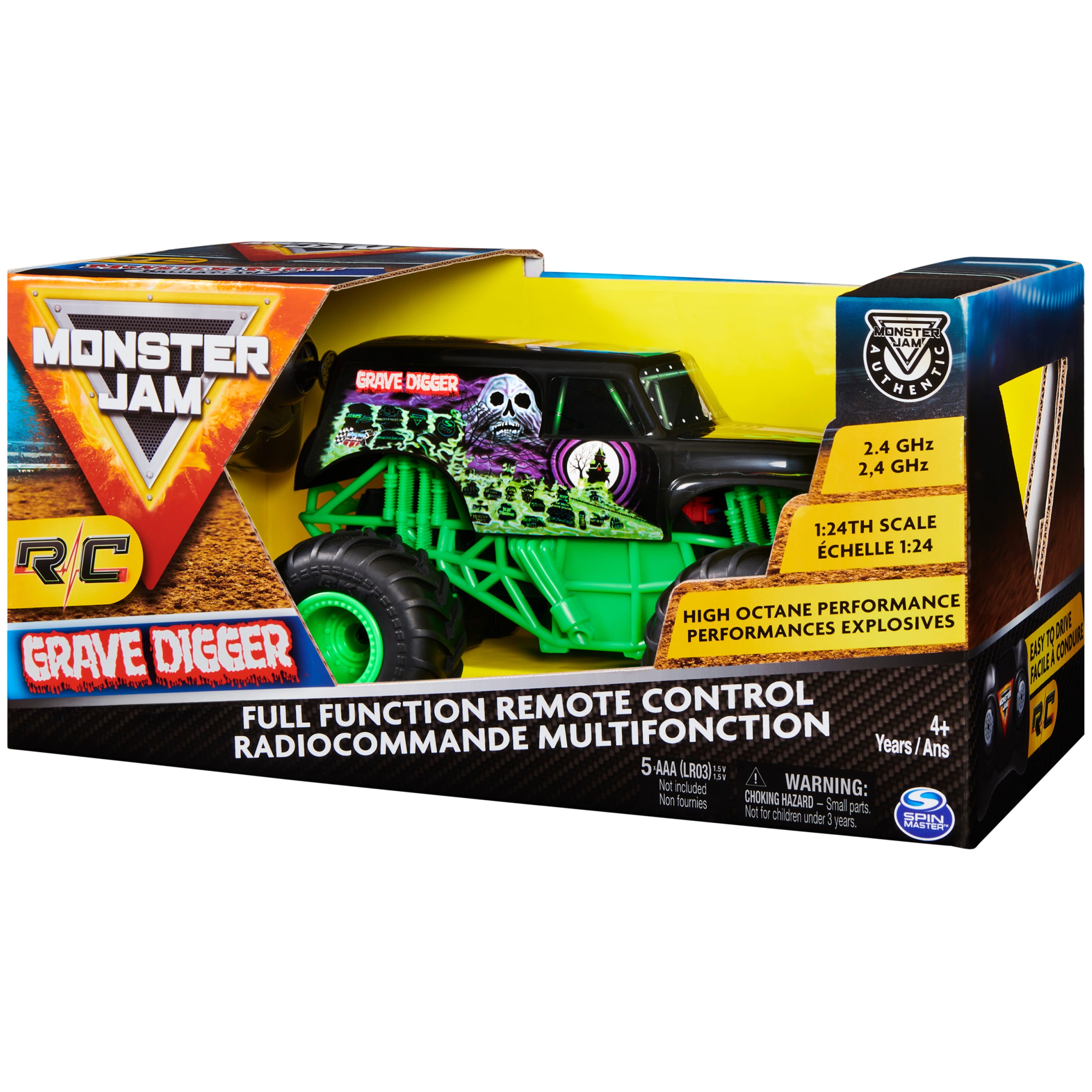 Monster Jam， Official Grave Digger Remote Control Monster Truck， 1:24 Scale， 2.4 GHz， for Ages 4 and up