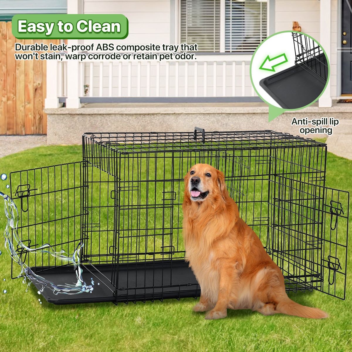 Dkelincs 48 inch Dog Crate Folding XXL Large Dog Cage Dog Kennels and Crates for Large Dogs Pet Animal Segregation Cage with Divider， Plastic Tray， Double-Door， Handle for German Shepherd and Big Dogs