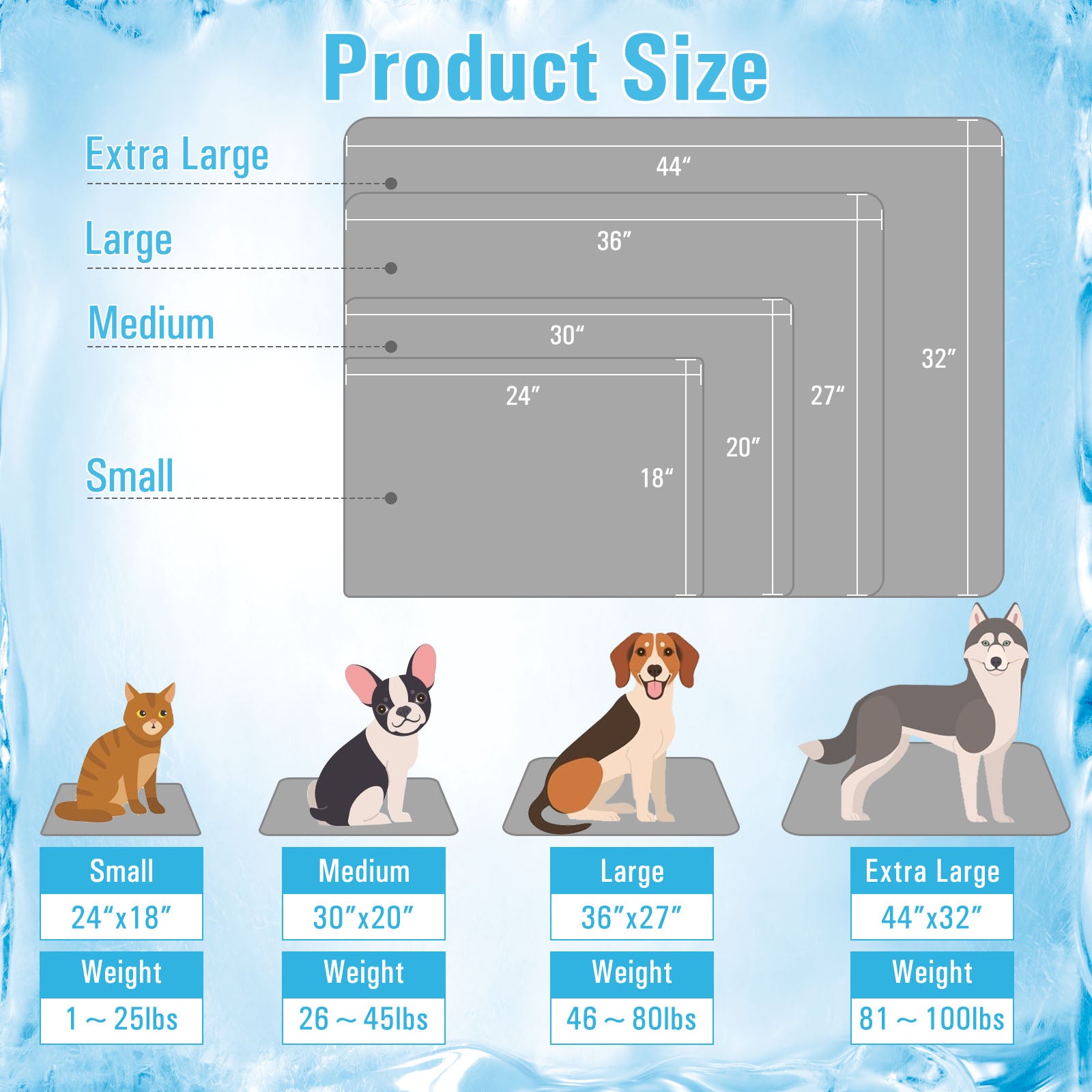 Quntis Dog Cooling Mat， Sleeping Pad Breathable Dog Kennel Pad Washable， Pet Summer Cooling Mat for Small Medium Dogs Cats Indoor Outdoor， 32 x 44 inch Gray