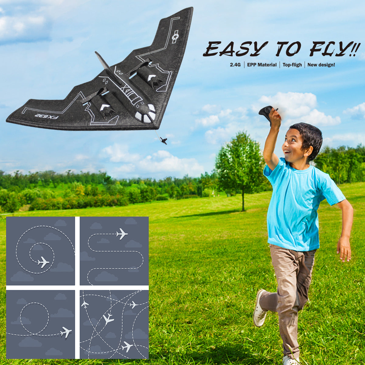 Fisca Remote Control Planes for Adults with 2 Batteries ， B2 Spirit RC Airplanes for Kids 14+
