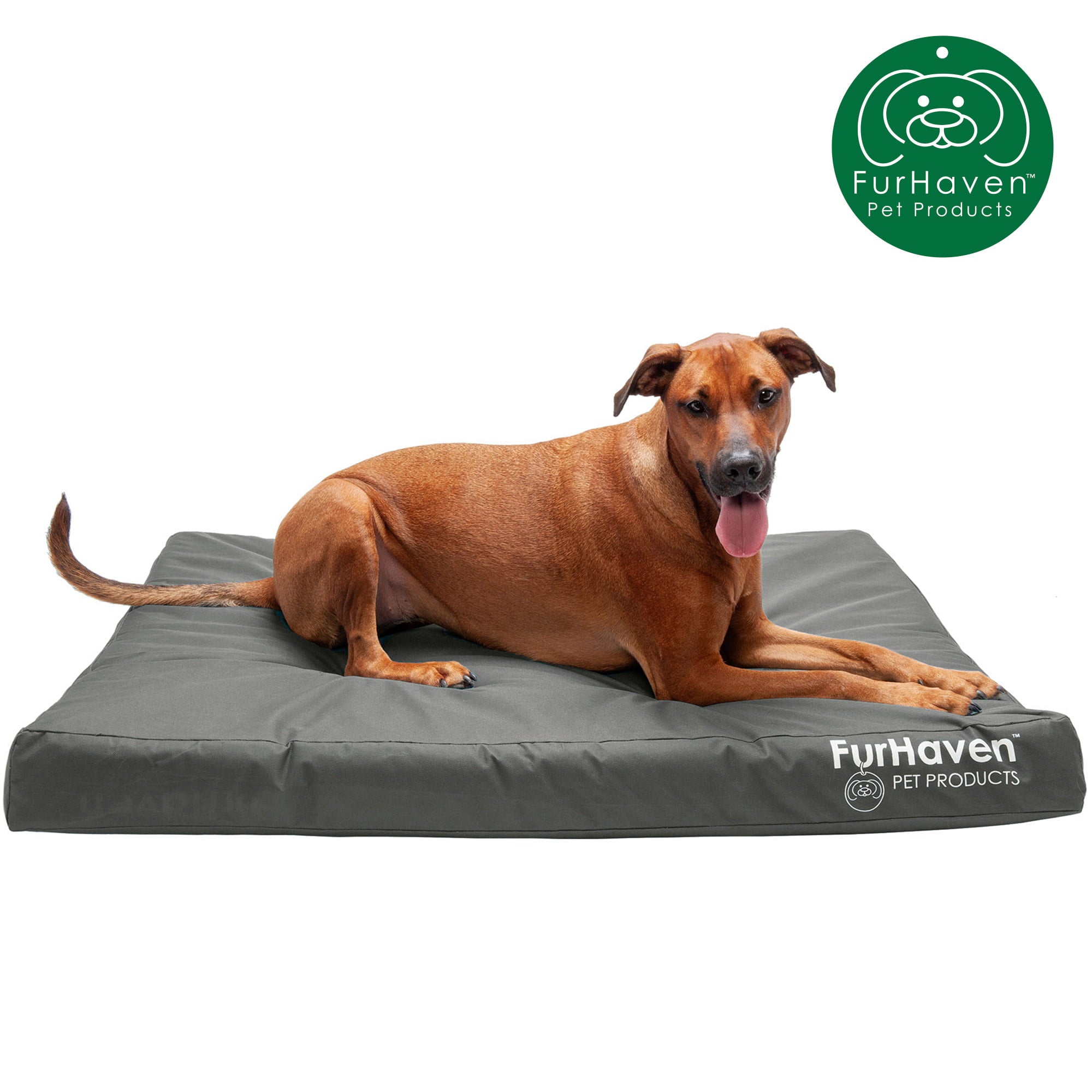 FurHaven | Deluxe Convolute Orthopedic Oxford Indoor/Outdoor Water-Resistant Pet Bed for Dogs and Cats， Stone Gray， Jumbo