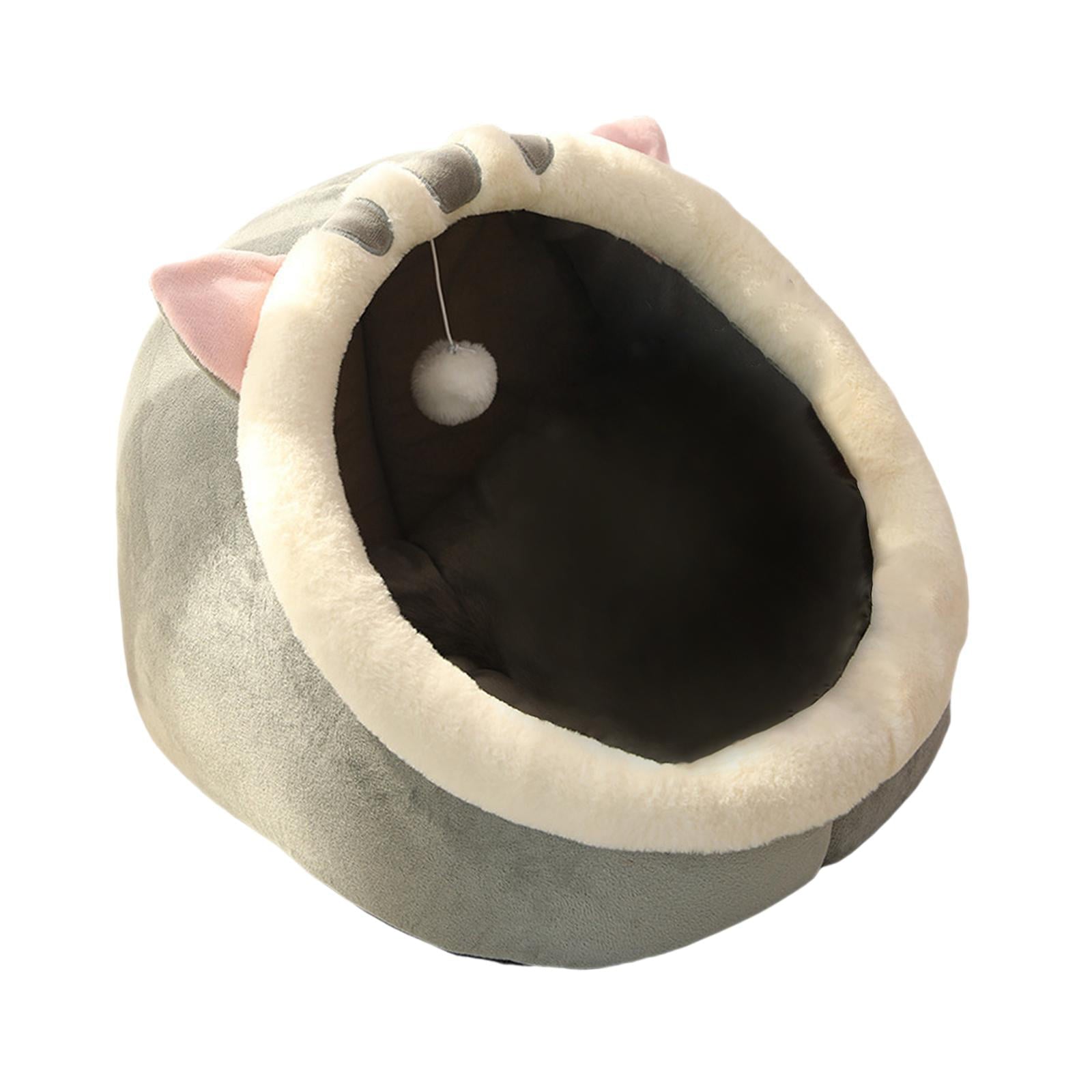 Cat Beds for Indoor Cats - Small Dog Bed Rabbit-Shaped Cat/Small with Hanging Toy， Puppy Bed Soft Calming Pet Sofa Bed Pets Supplies Gray S