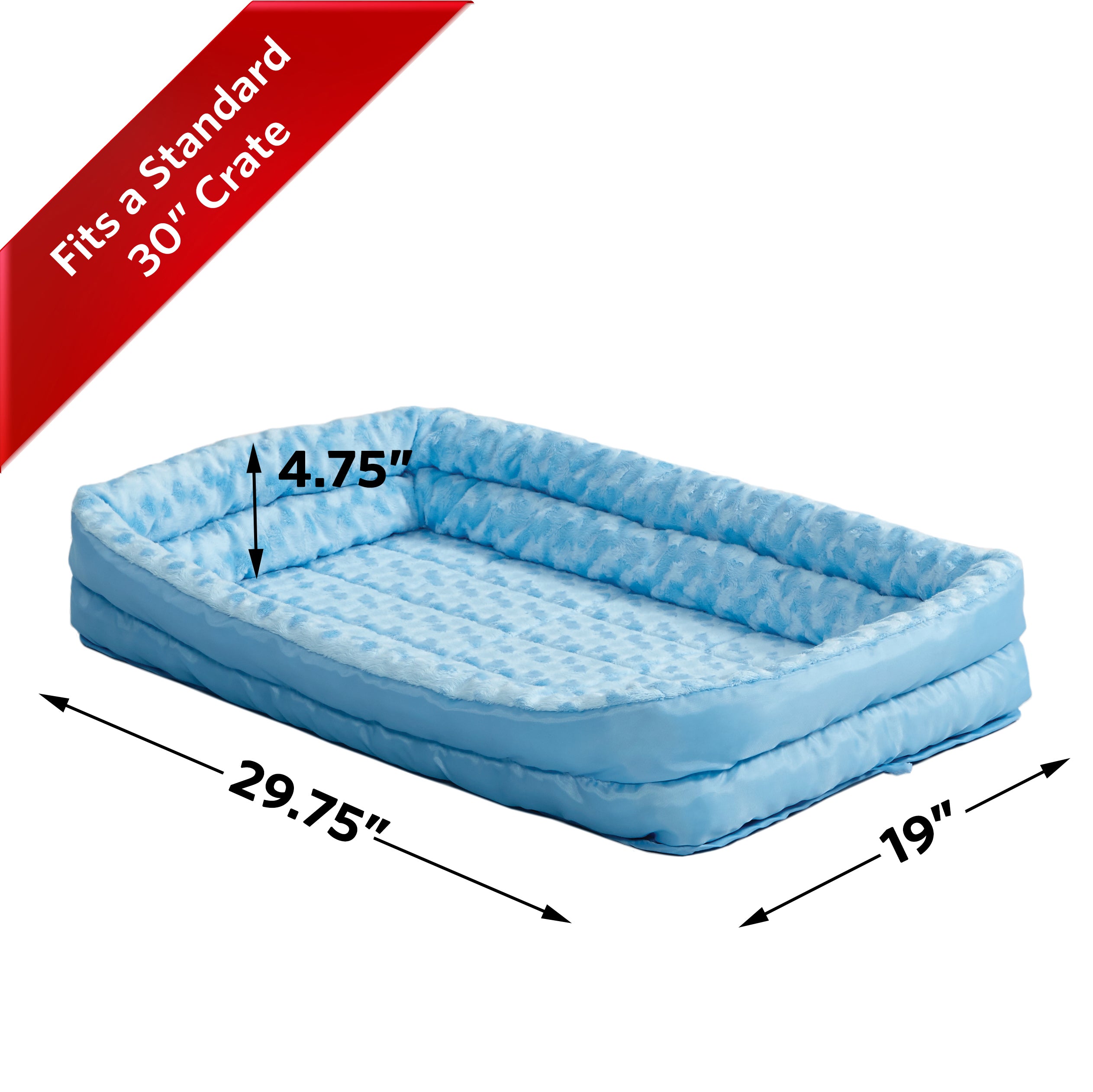 QuietTime Double Bolster Dog Bed and Crate Mat， Blue， 30