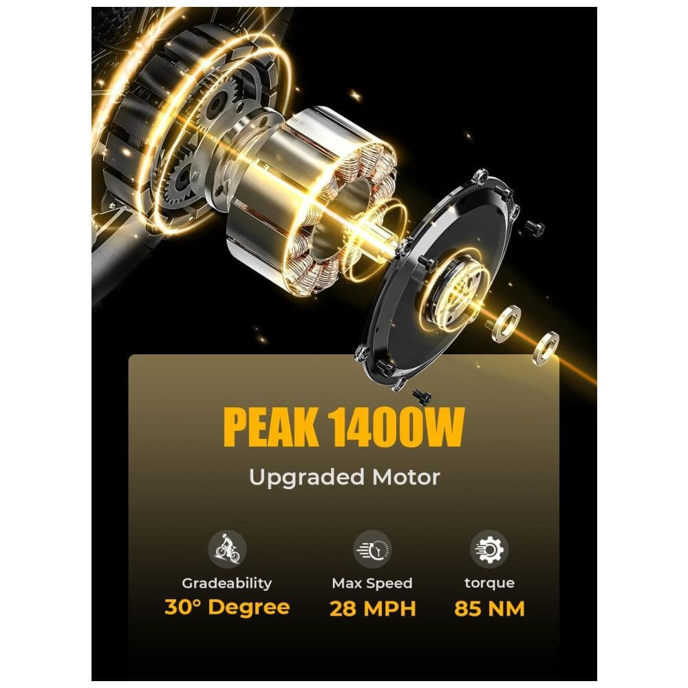 Bicicleta Elétrica Dobrável para Adultos 7 Velocidades até 64km com Amortecedor Duplo, 48V 500W, Heybike, Preta