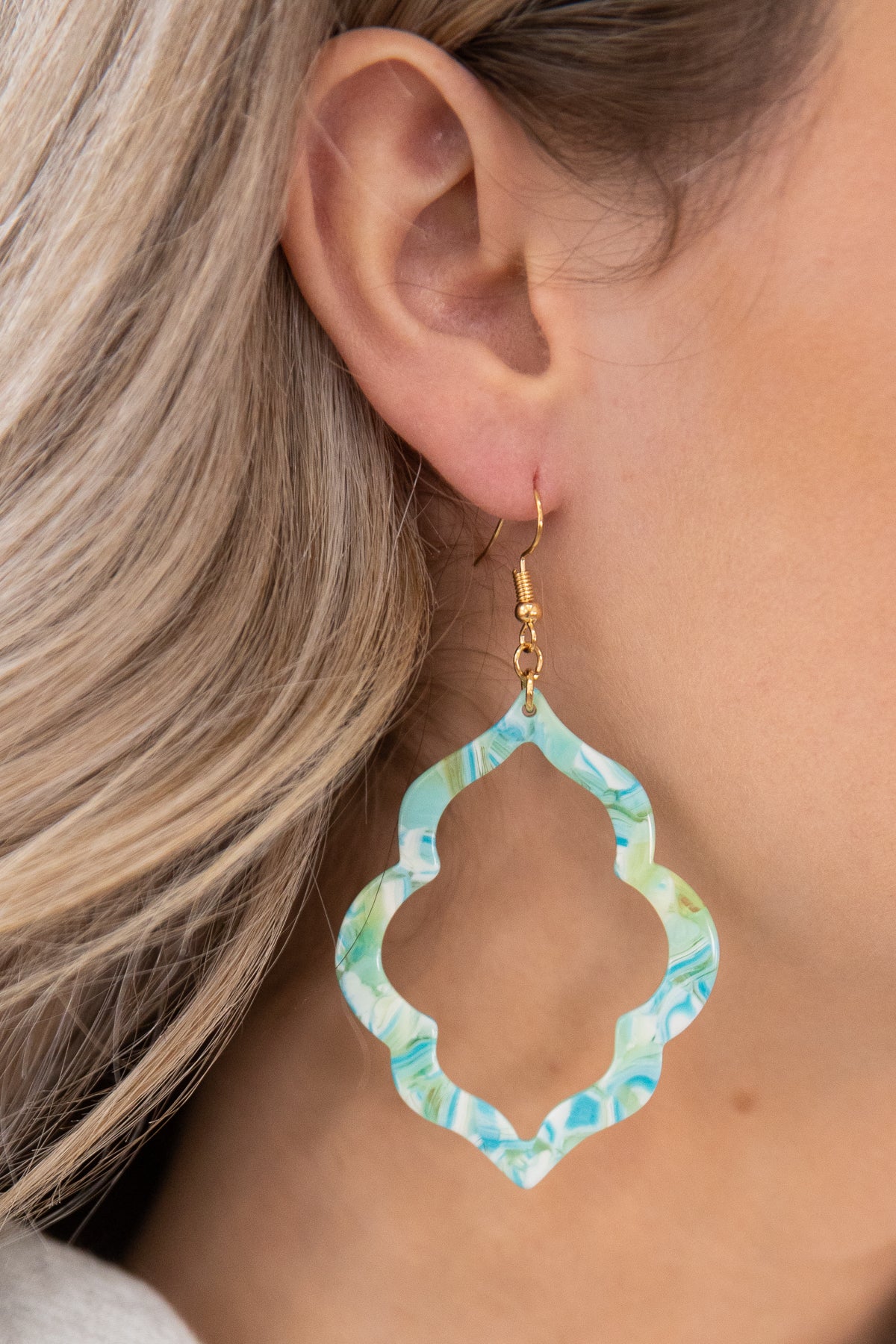 Mint and Turquoise Marble Print Earrings