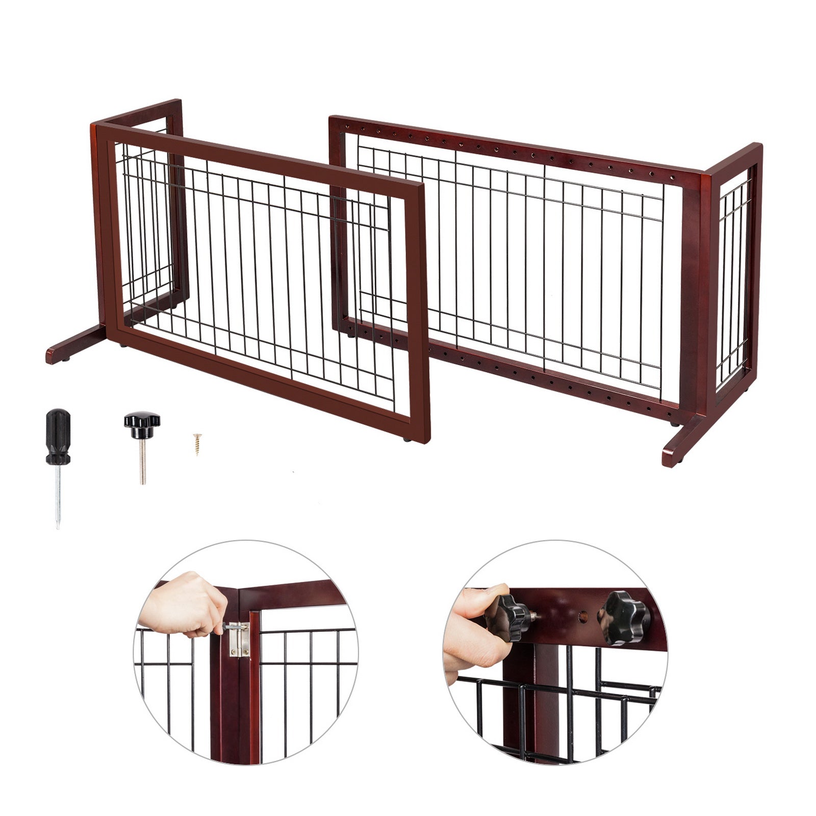 VINGLI Free Standing Pet Gates for Dogs Indoor Dog Fence， Solid Wooden Dog Gates for The House，Doorways and Stairs， Doggie Gates for Indoors