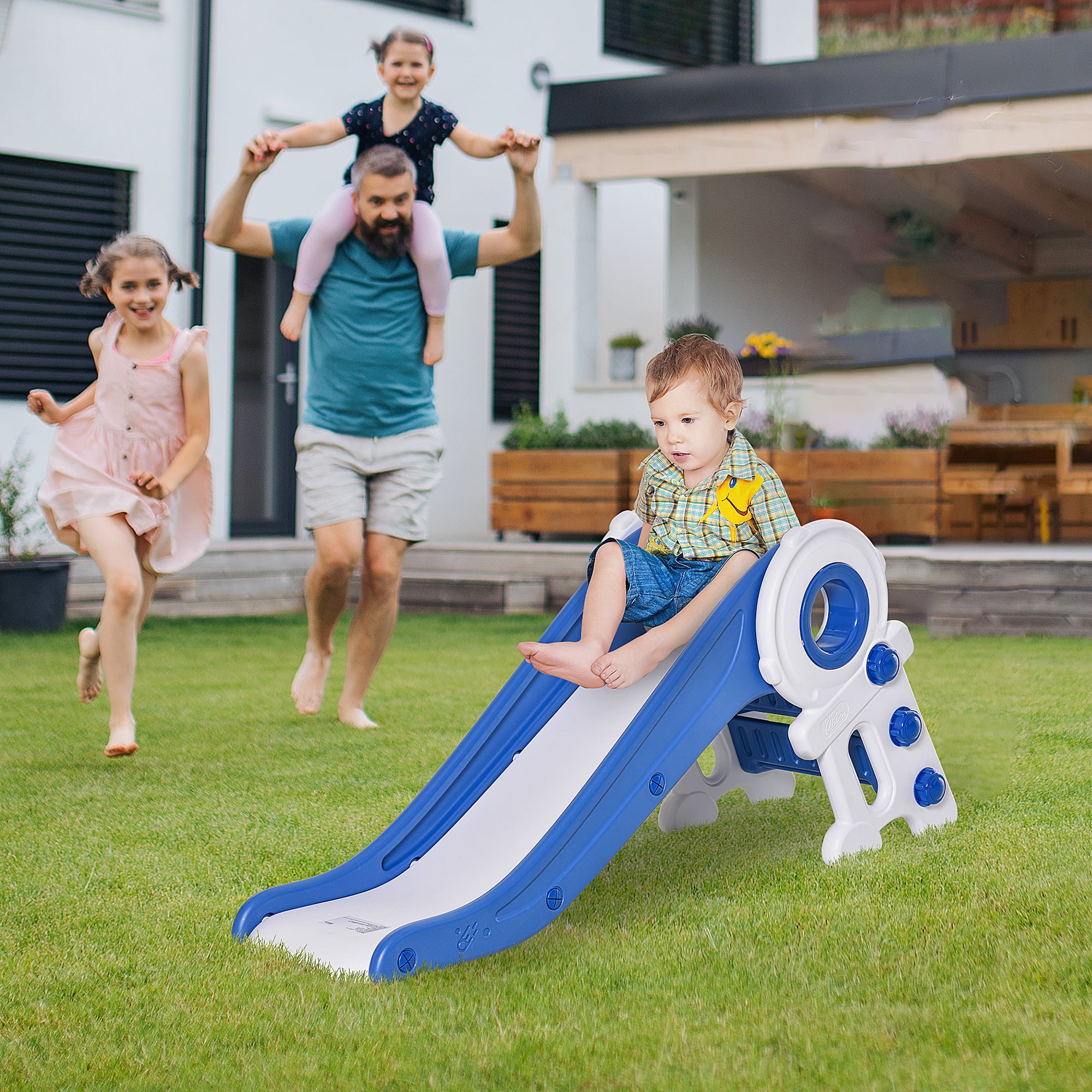 Qaba Folding Kids Slide， Small Freestanding Astronaut Climber for Ages 1-3 Years