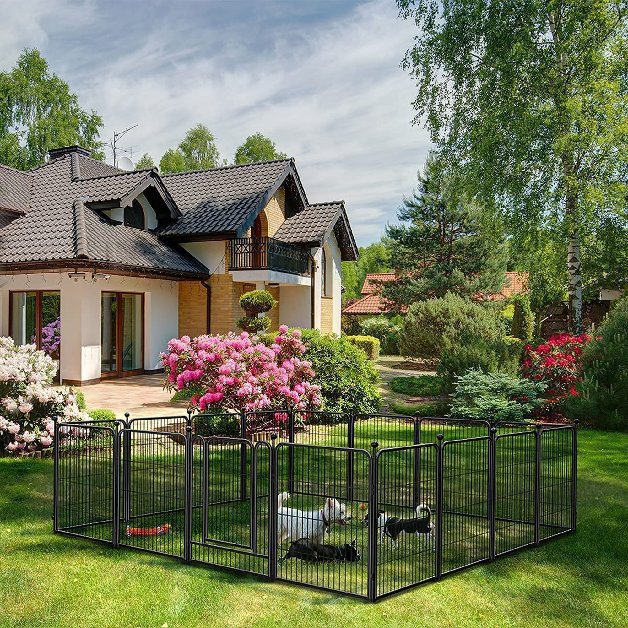 FXW 32Inch 16 Panel Heavy Duty Pet Playpen Dog Exercise Pen Cat Fence with Door Puppy Rabbits Portable Play Pen，Outdoor and Indoor Playpen Pen for Yard， Camping， RV