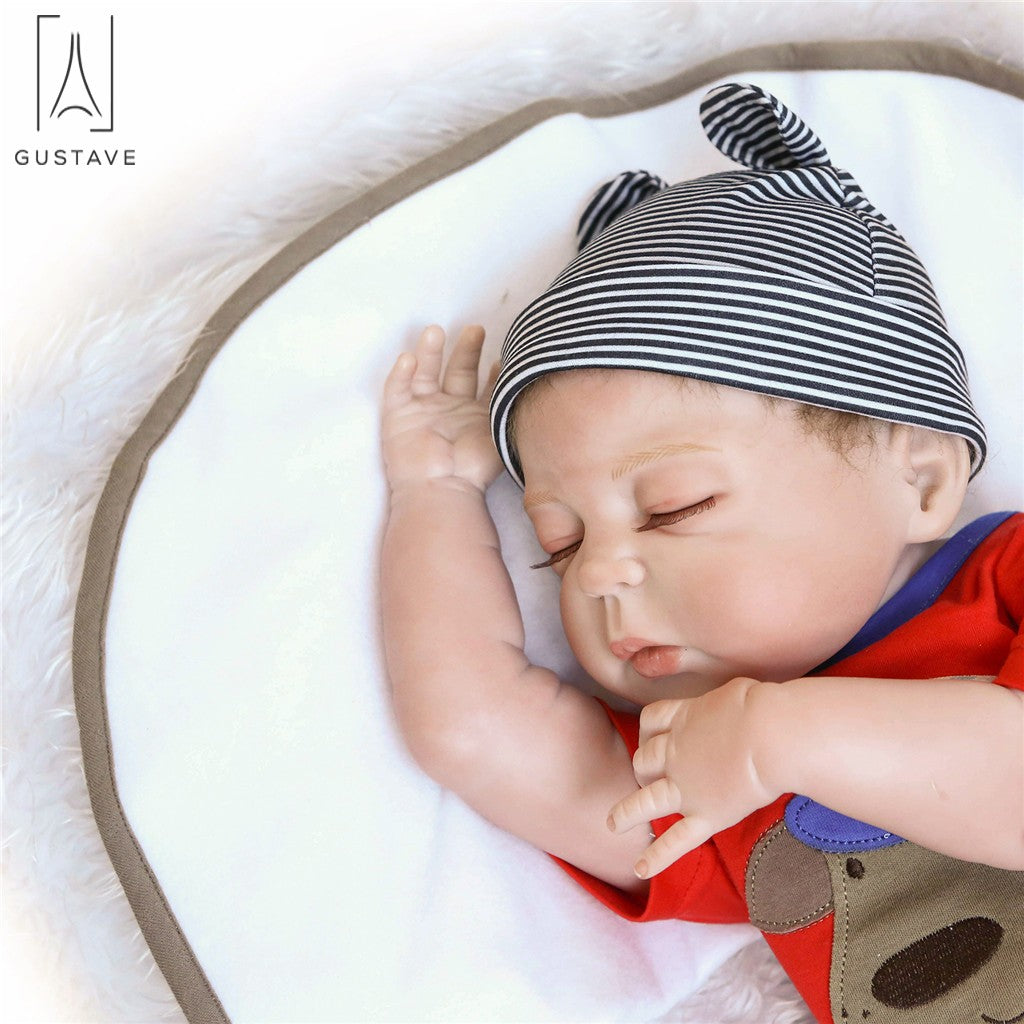 Gustave 22 Inch Reborn Baby Dolls Real Full Body Silicone Lifelike Sleeping Boy Dolls with Red Clothes