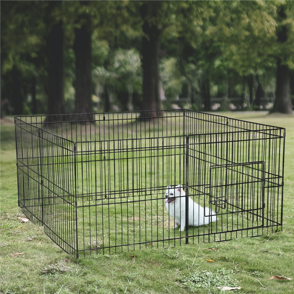 Yaheetech 24''H 8 Panel Foldable Metal Pet Playpen For Puppy Indoor， Outdoor， Black