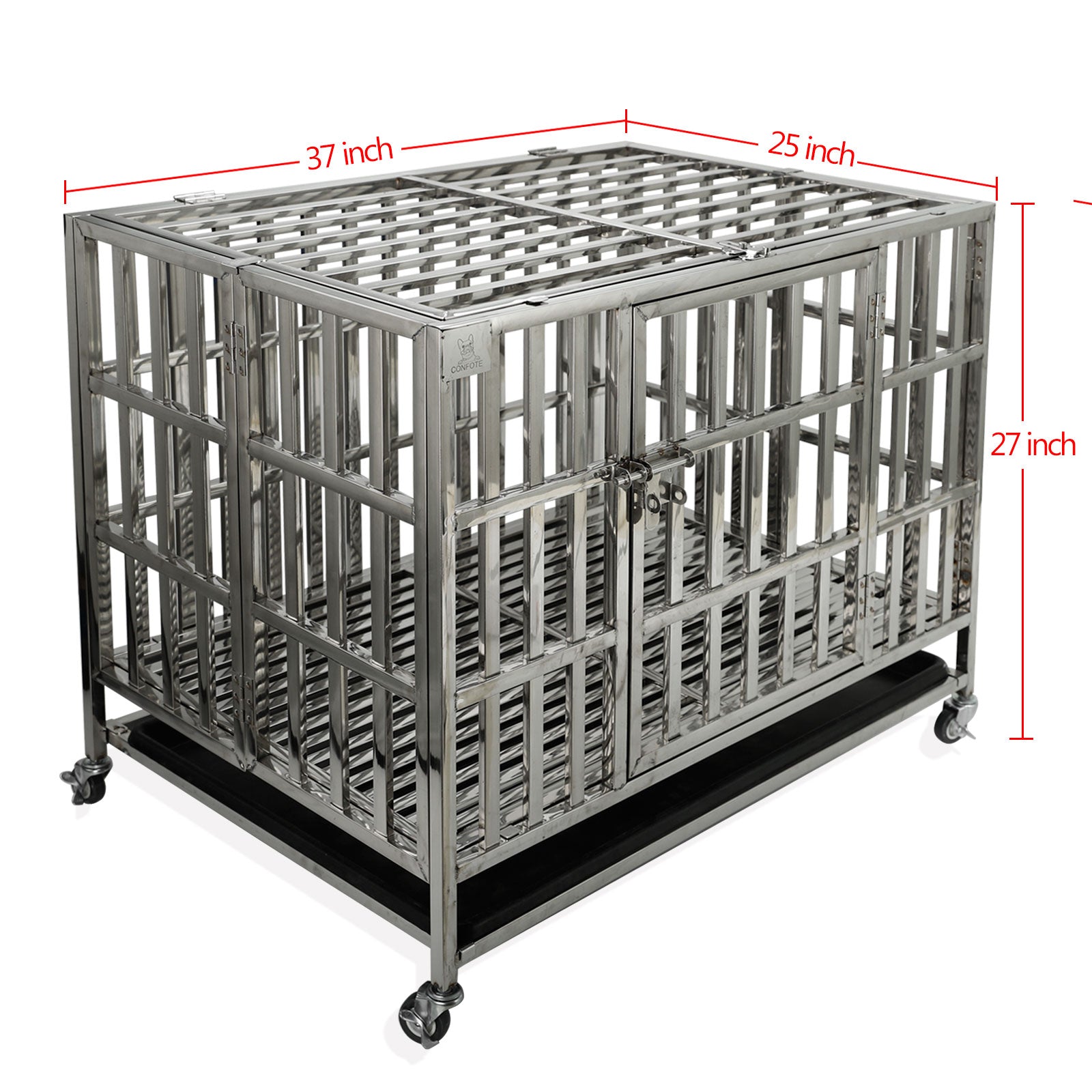 confote Heavy Duty Stainless Steel Dog Cage Kennel Crate and Playpen for Large Dogs， 37”