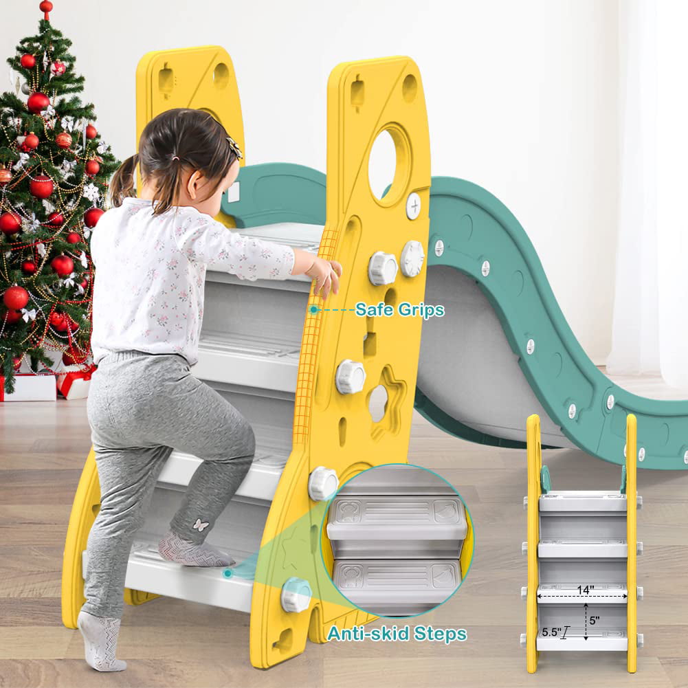 Tiikiy Toddler Slide and Swing Set， 6 in 1 Kids Climber Slide Playset for Toddlers Age 1-3 Freestanding Baby Slide Indoor Outdoor Playground w/Basketball Hoop， Swing and Ball Pool