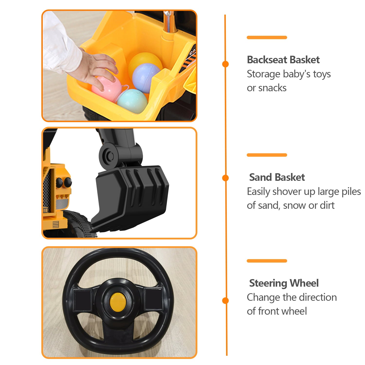 FUNYARD Ride On Excavator Toddler Ride On Toys for Boys W/Safety Helmet， Guardrail， Music and Light， Pretend Play Ride On Construction Vehicles for Kids