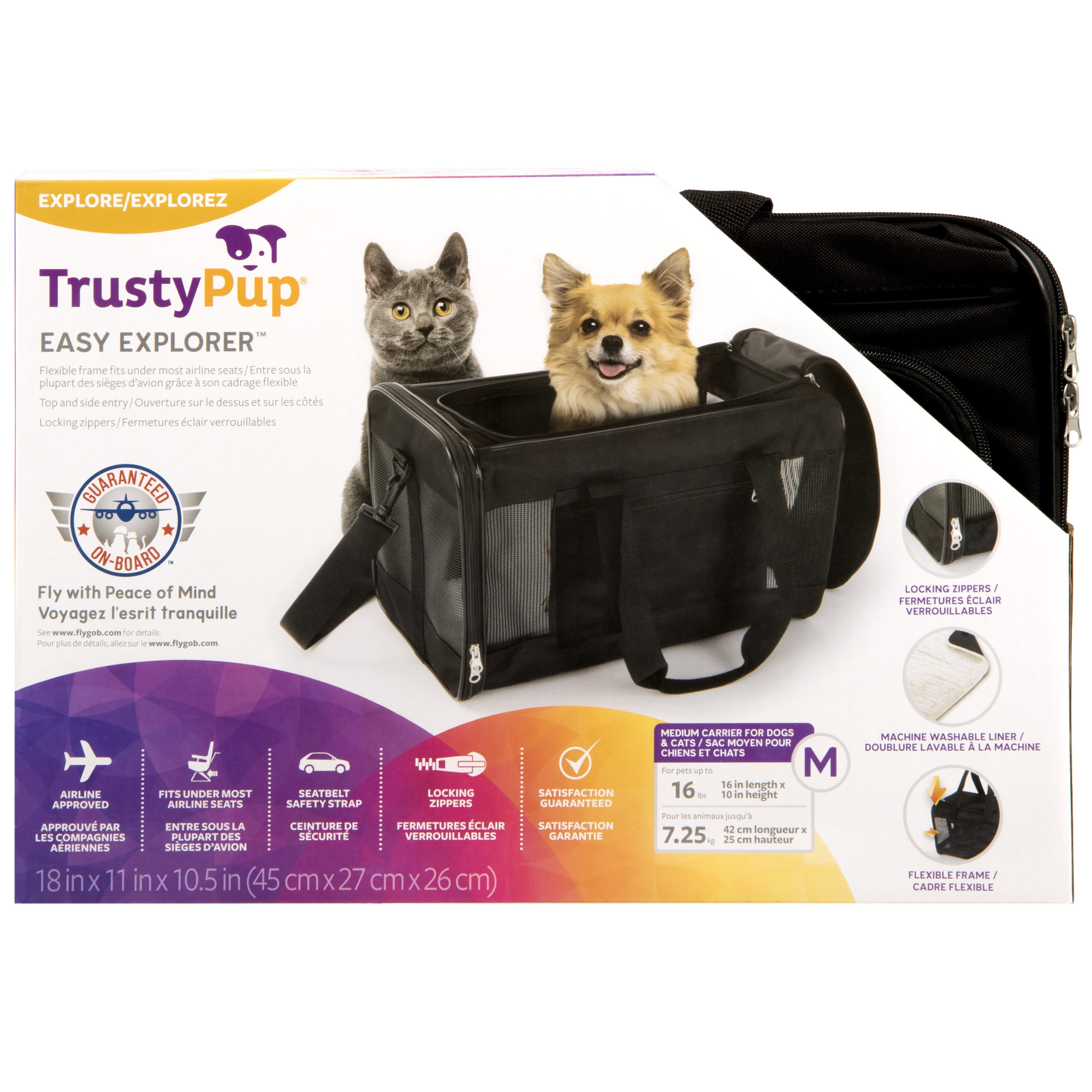 TrustyPup Easy Explorer Travel Pet Carrier， Airline Approved and Guaranteed On Board， Black， Medium