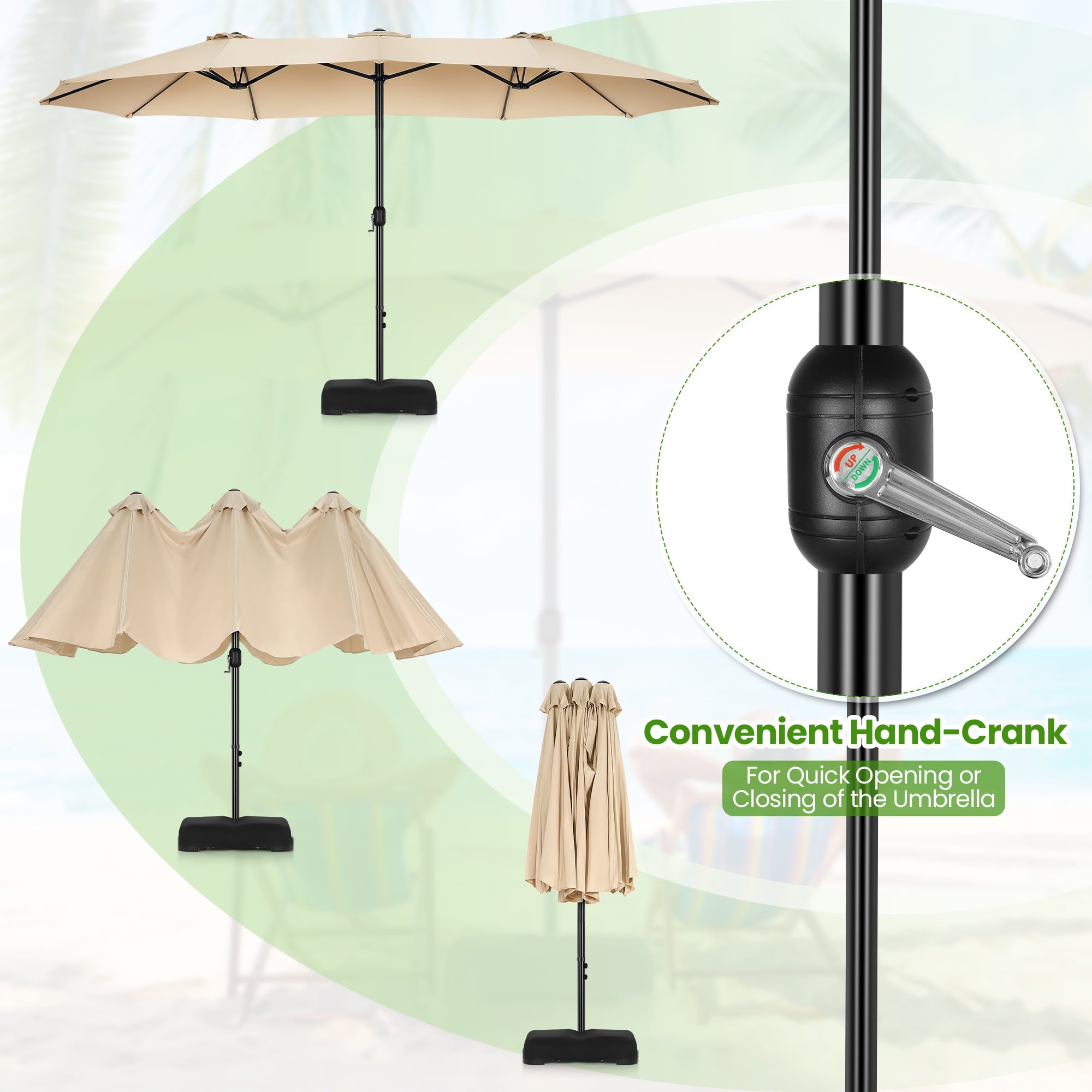 SEJOV 15ft Patio Umbrella with Base Included, Double-Sided Market Umbrella with Crank Large Outdoor Umbrella Rectangular Umbrellas for Patio Table