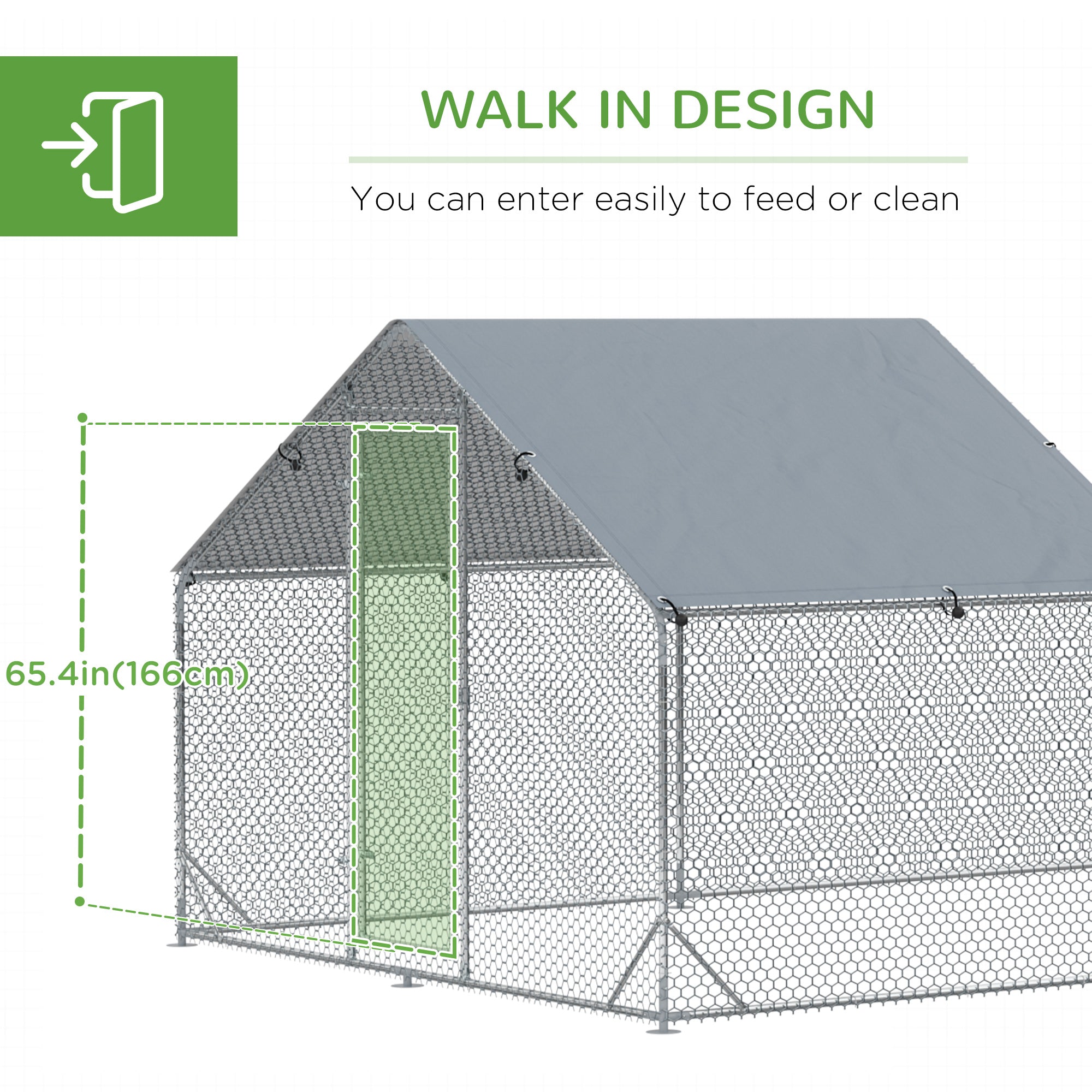PawHut 19.7 ft Large Metal Chicken Coop for 18 Chickens， Walk-In Chicken Coop Run， Big Chicken House， Ducks Rabbit Enclosure for Backyard with Water-resistant and Anti-UV Cover
