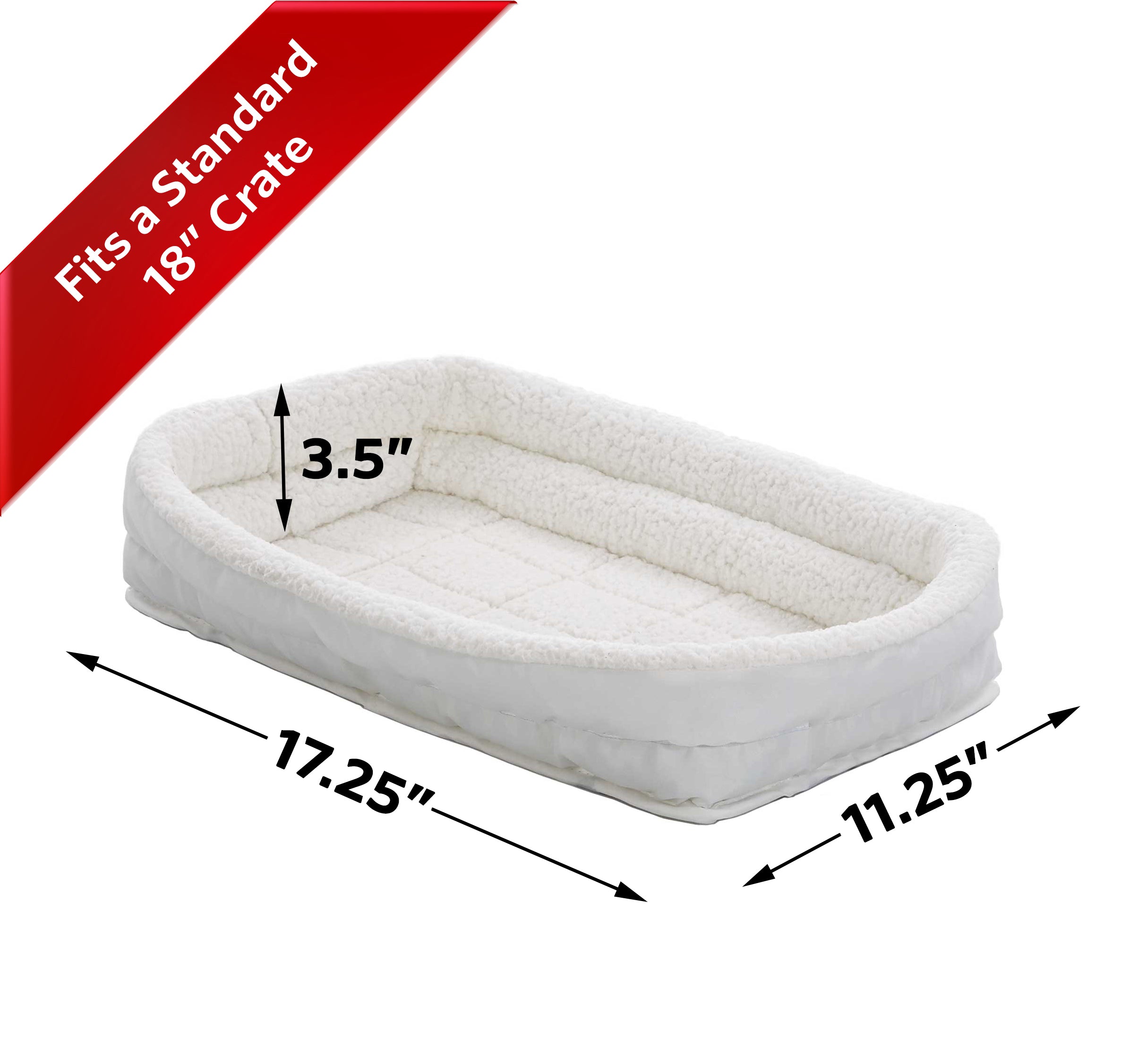 MidWest QuietTime Double Bolster Dog Bed and Crate Mat， White， 36