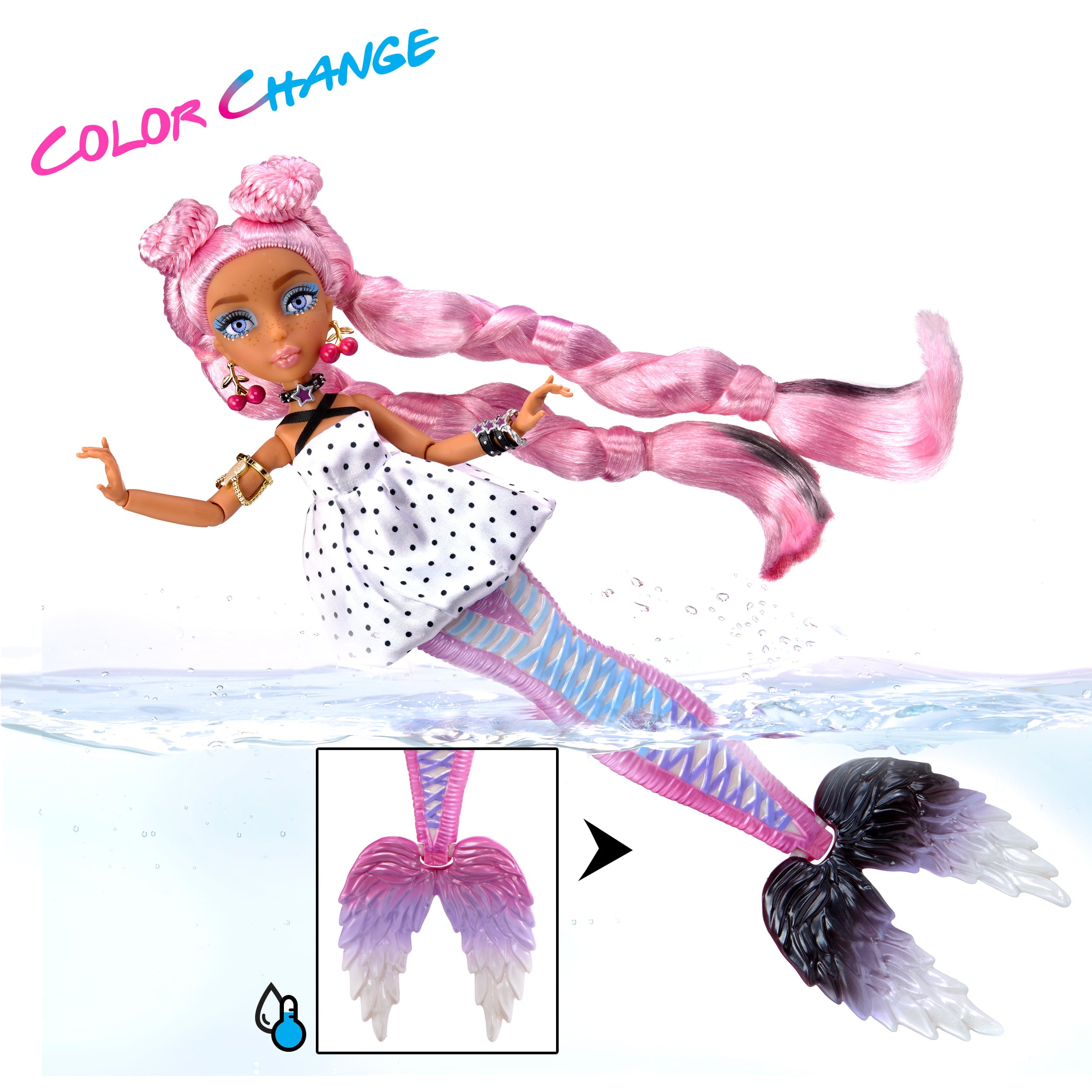Mermaze Mermaidz Fashion Fins Morra Customizable Fashion Doll with Mix & Match Tails, Color Change Fin and Makeup, Surprise Hair Color