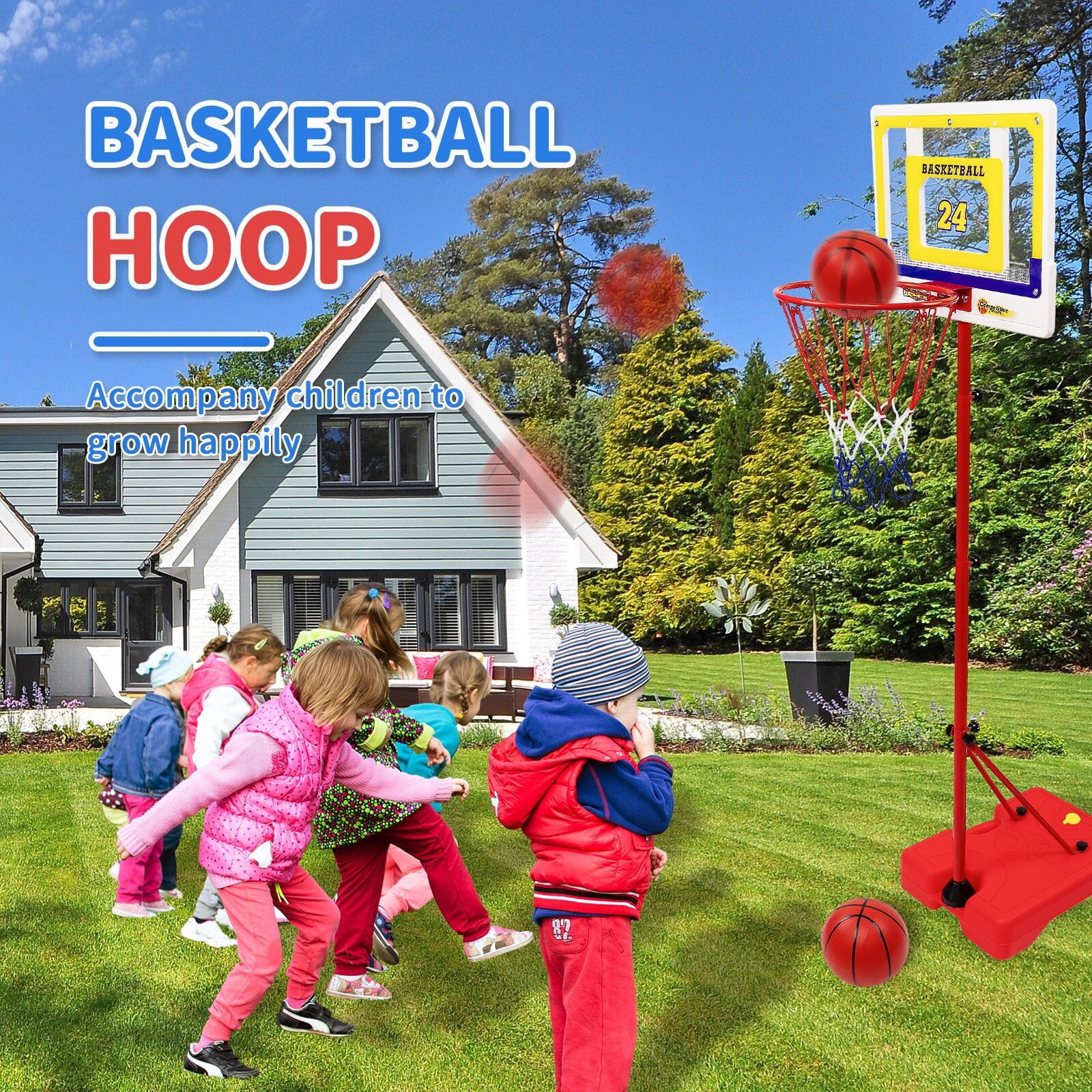 Basketball Hoop Indoor for Kids， Adjustable-Height Pole for Boys Girls Age 3-10， Mini Portable Basketball Goals for Indoor Outdoor， 3 Balls