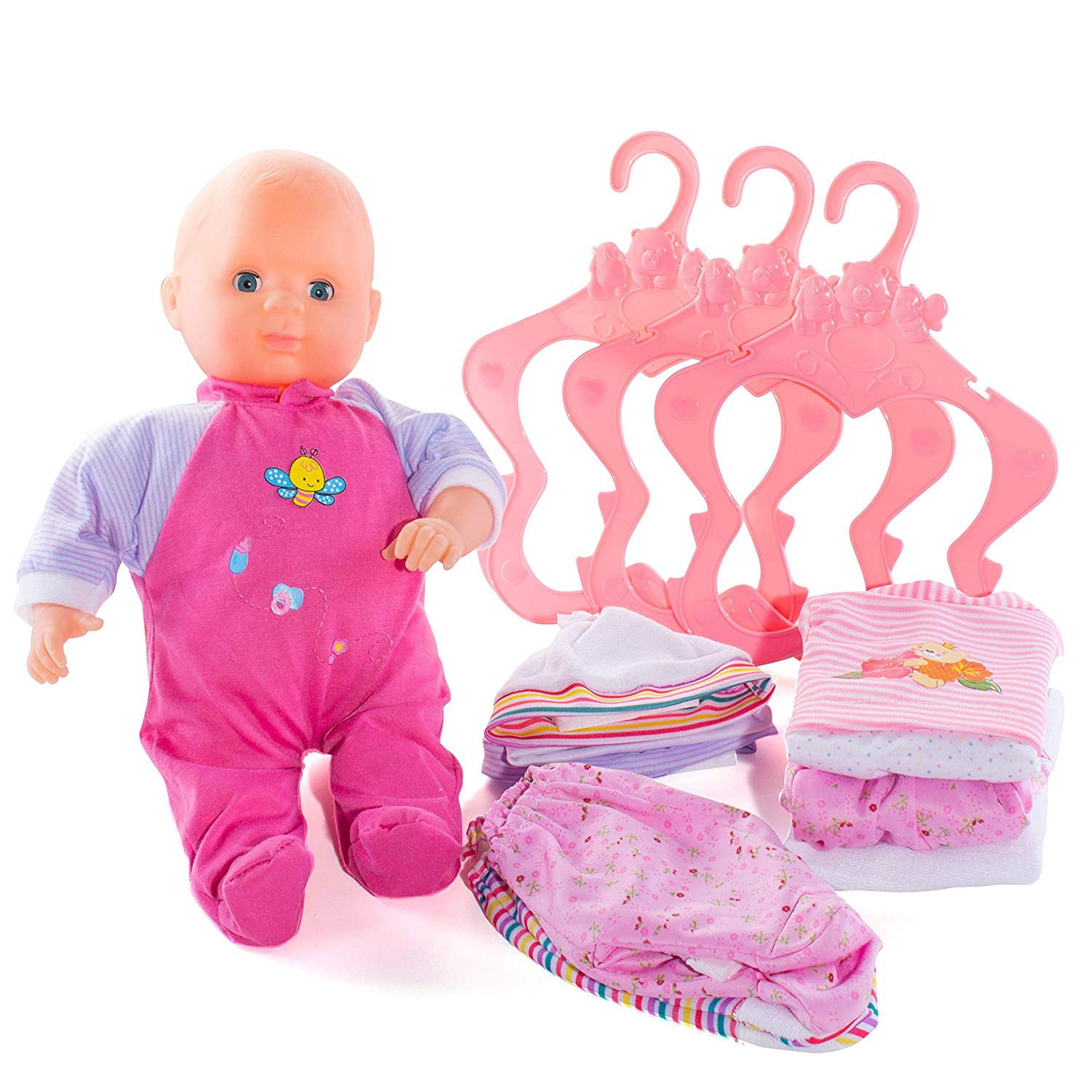 Prextex Baby Dalia Baby Doll Set with 4 Outfits and Hangers