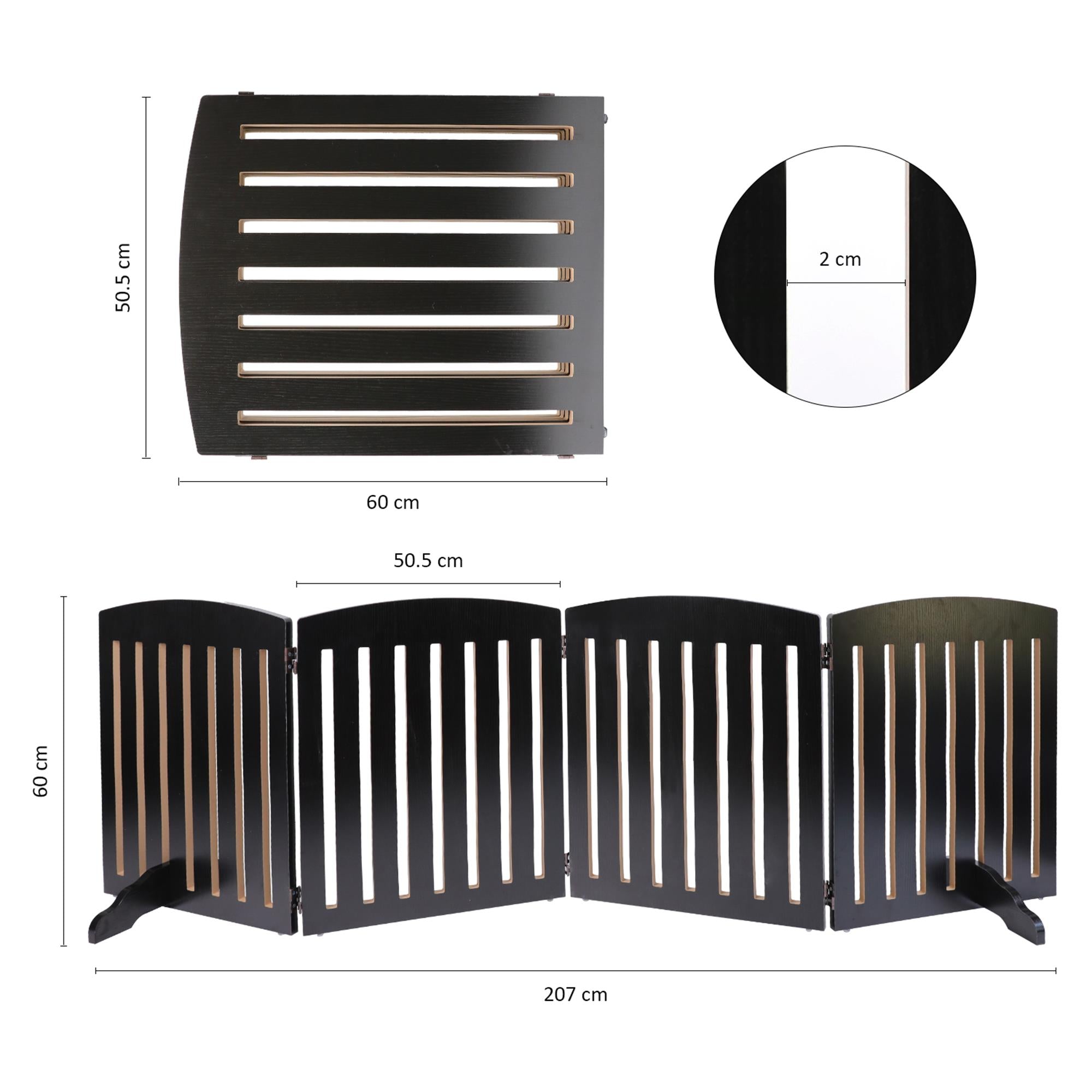 Pet Gate， 7*2 Ft Wooden Freestanding Foldable Pet Gate for DogsandCats， 4 Panels Step Over Fence， Support Feet Included， Dog Gate for The House， Doorway， Stairs， Extra Wide