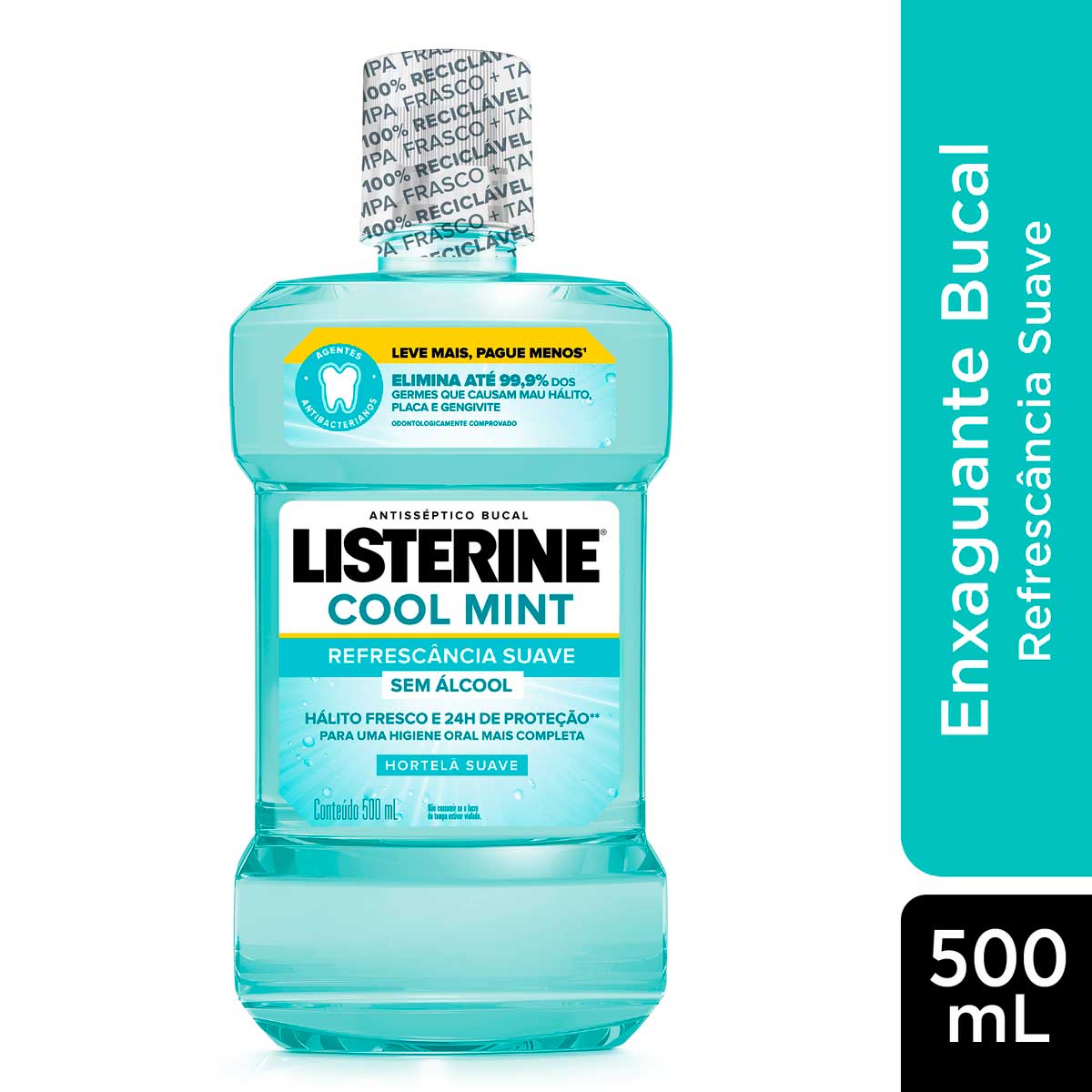 Enxaguante Antisseptico Bucal Listerine Cool Mint Zero Alcool Hortela 500ml