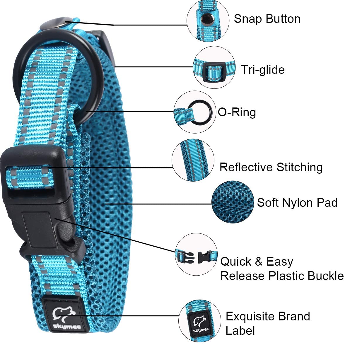 Reflective Adjustable Dog Collar Nylon Pet Collar for Small Dogs 11''-16''