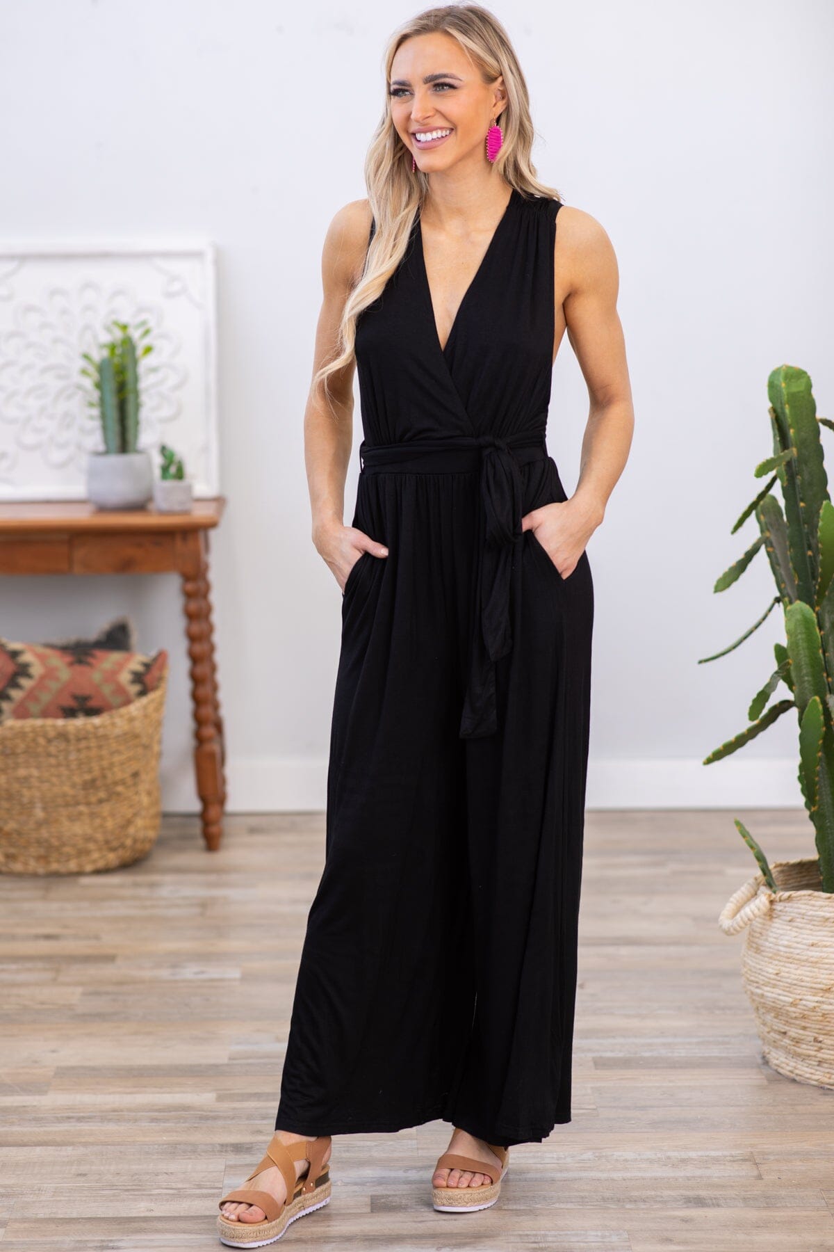 Black Convertible Strap Wide Leg Jumpsuit