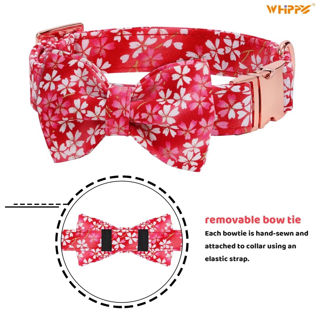 WHIPPY Dog Collar with Bowtie， Adjustable Girl Dog Collar for Small Medium Large Dogs