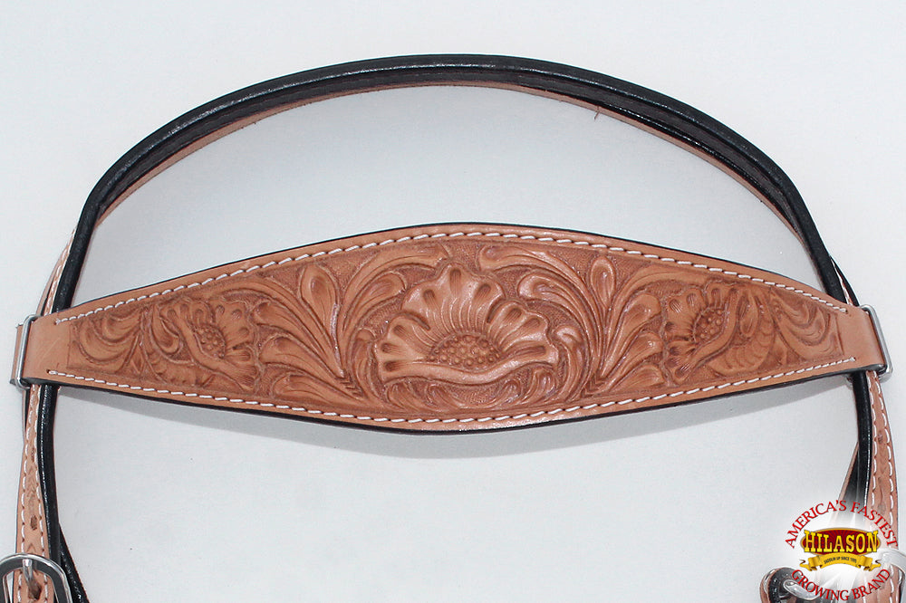 40BH Hilason Western Horse Headstall Bridle American Leather Tan Floral Carved
