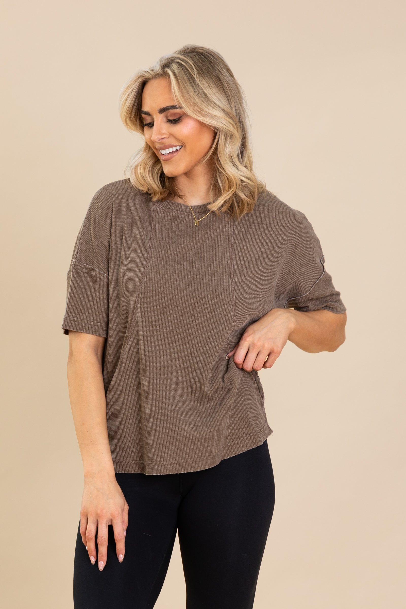 Mineral Wash Waffle Knit Short Sleeve Top