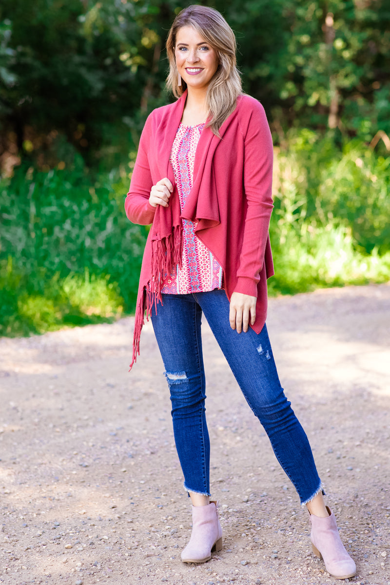 Terra Cotta Fringe Trim Cardigan
