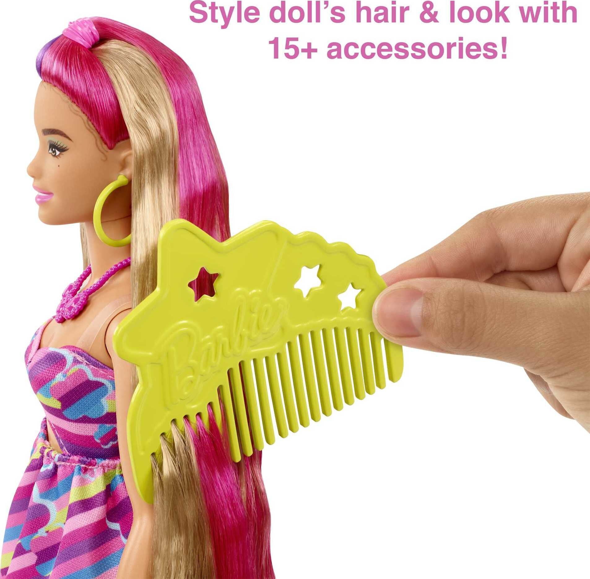 Barbie Totally Hair Fashion Doll with Flower Theme, Extra-Long Hair & 15 Styling Accessories